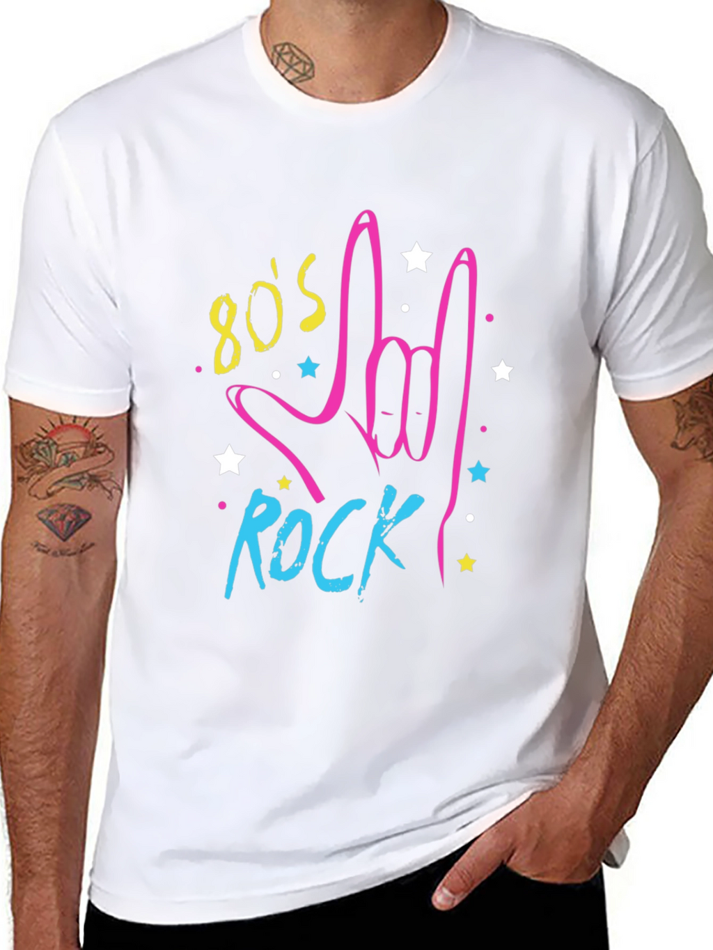 80s Rock Graphic Print Black T-Shirt