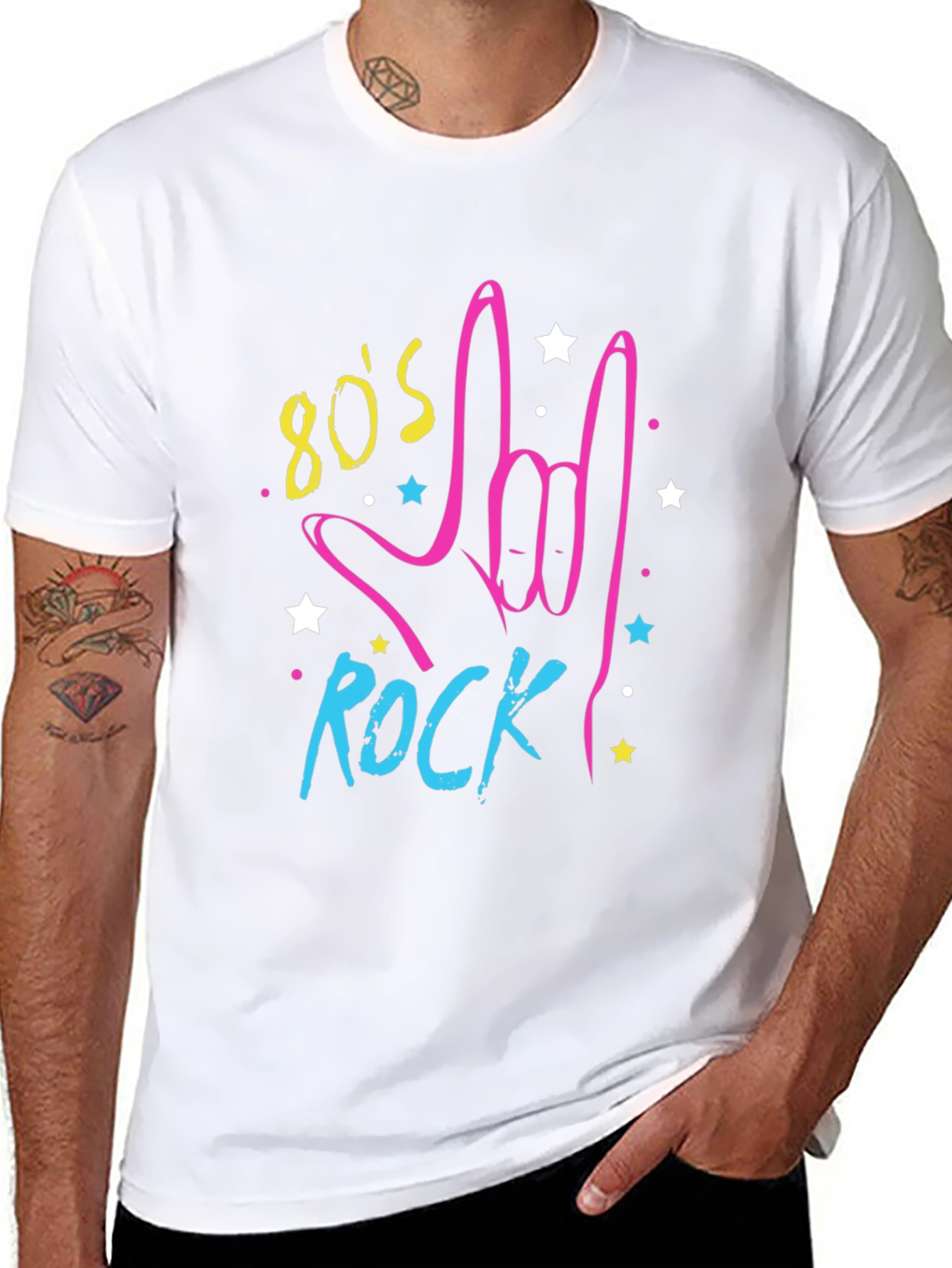 80s Rock Graphic Print Black T-Shirt