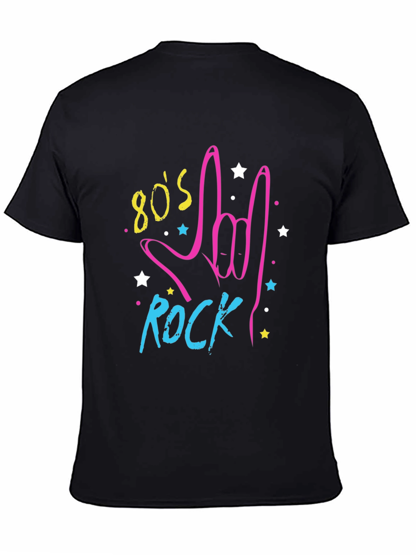80s Rock Graphic Print Black T-Shirt