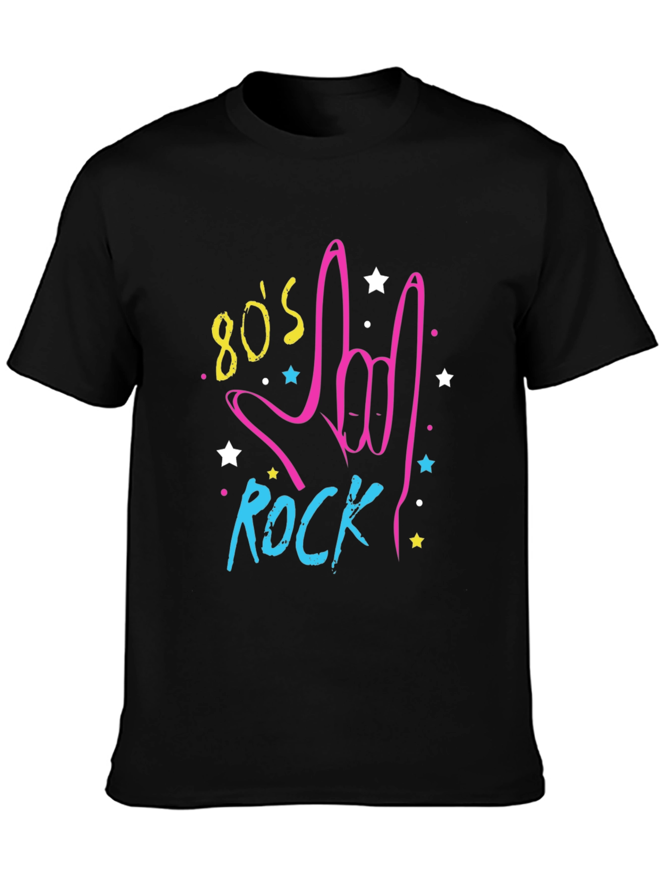 80s Rock Graphic Print Black T-Shirt
