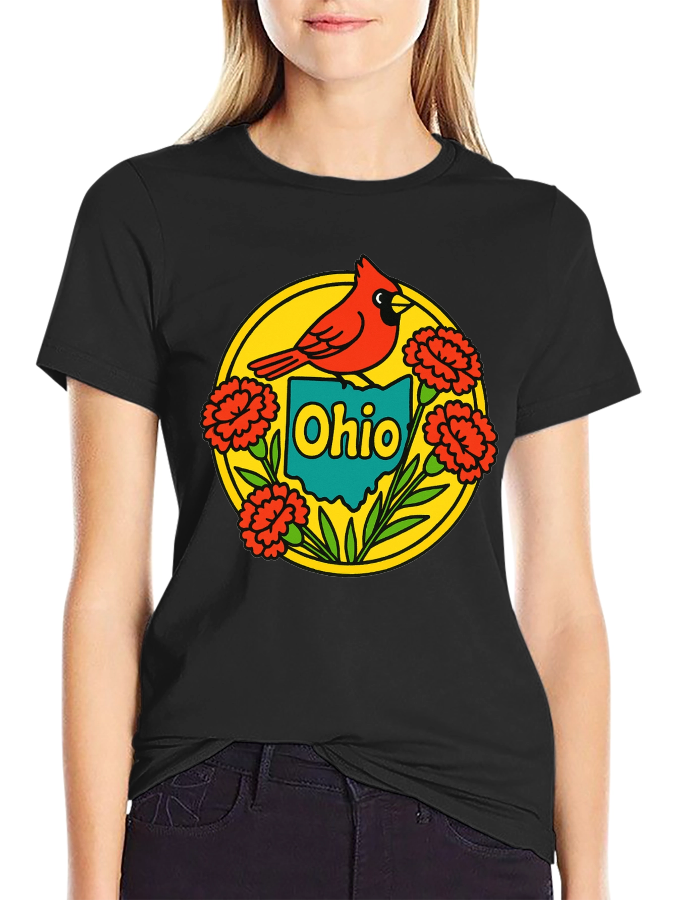 Ohio Cardinal Graphic Tee - Black Crew Neck T-Shirt
