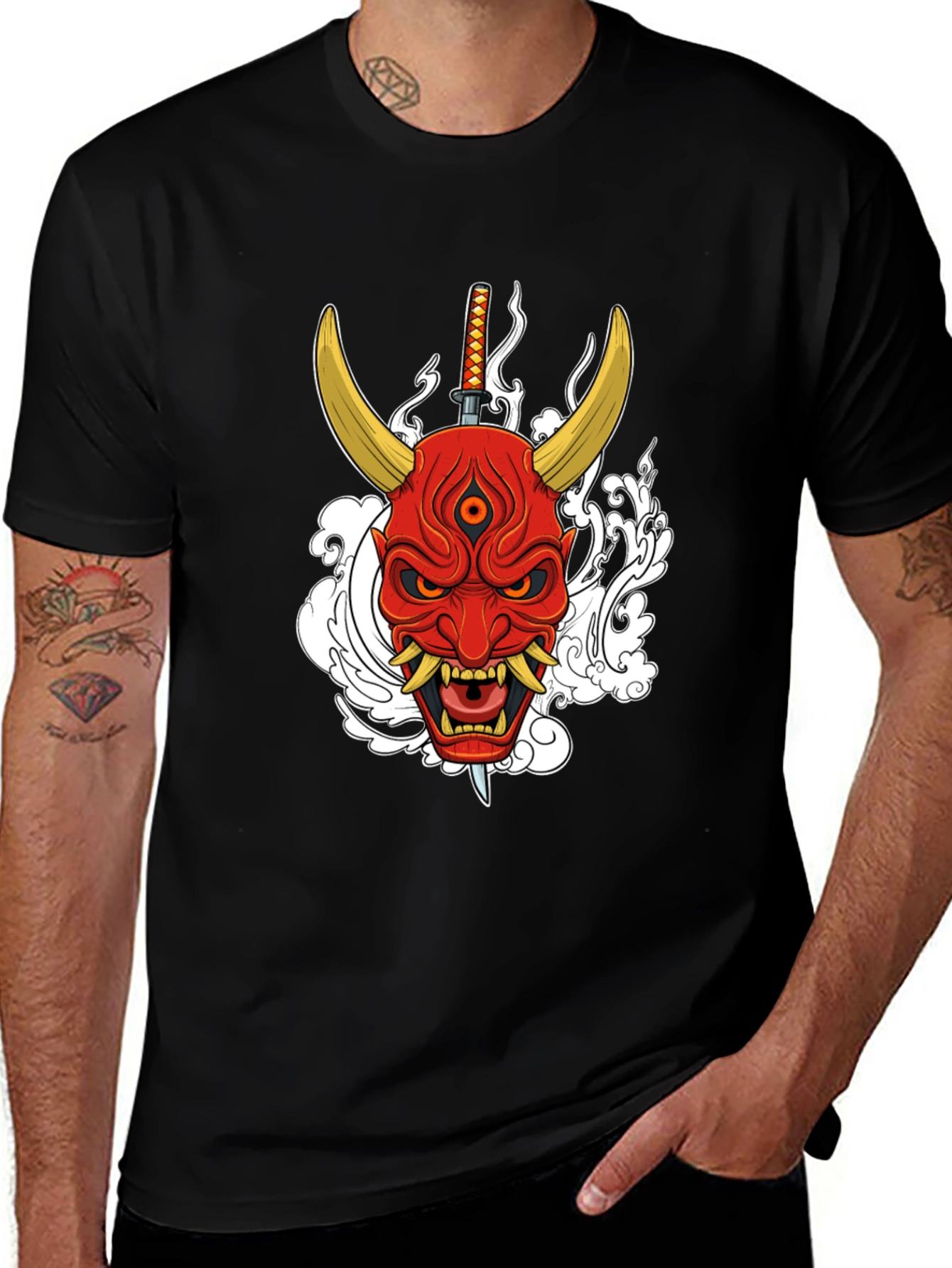 Samurai Oni Mask Graphic T-Shirt