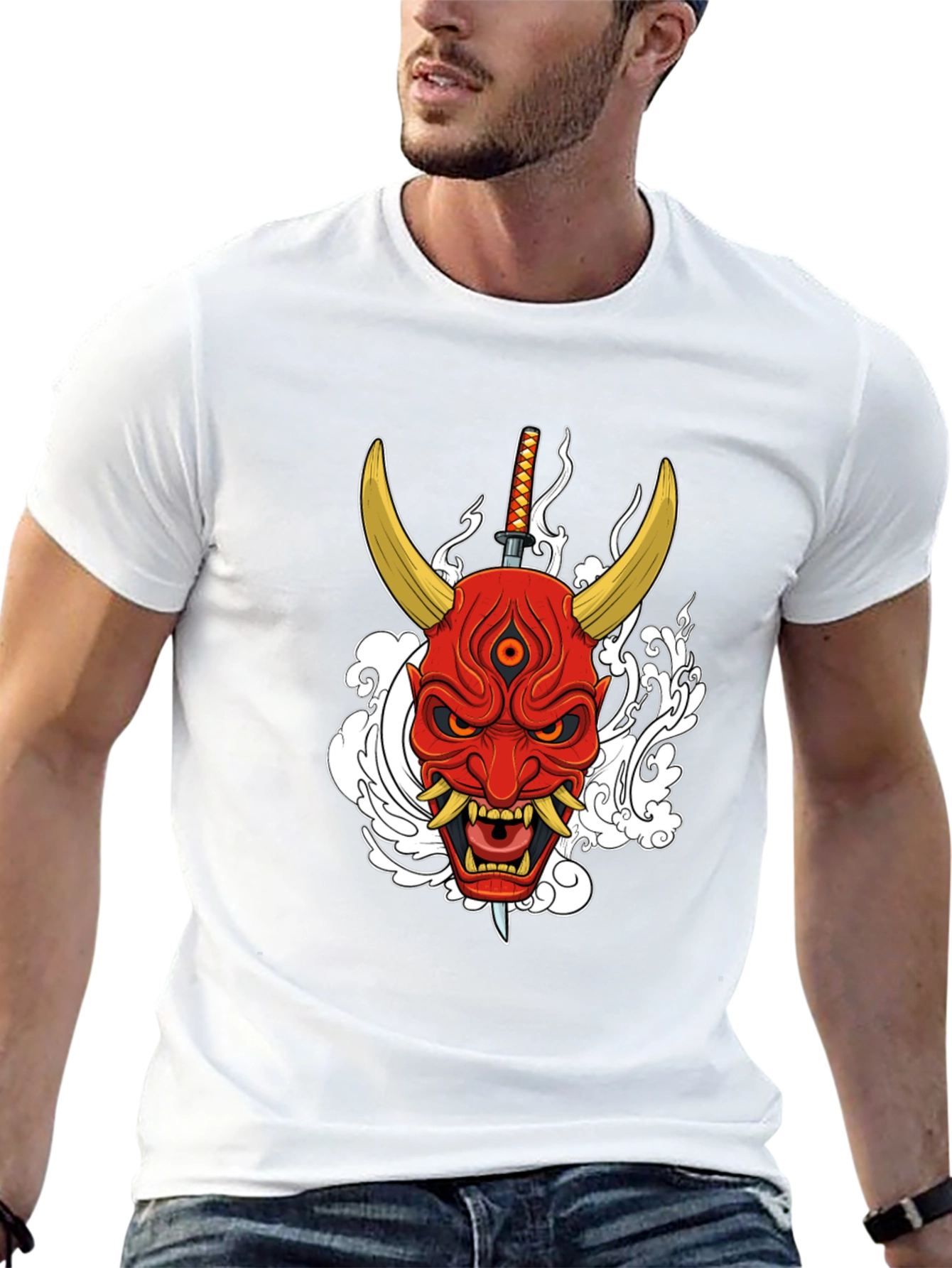 Samurai Oni Mask Graphic T-Shirt