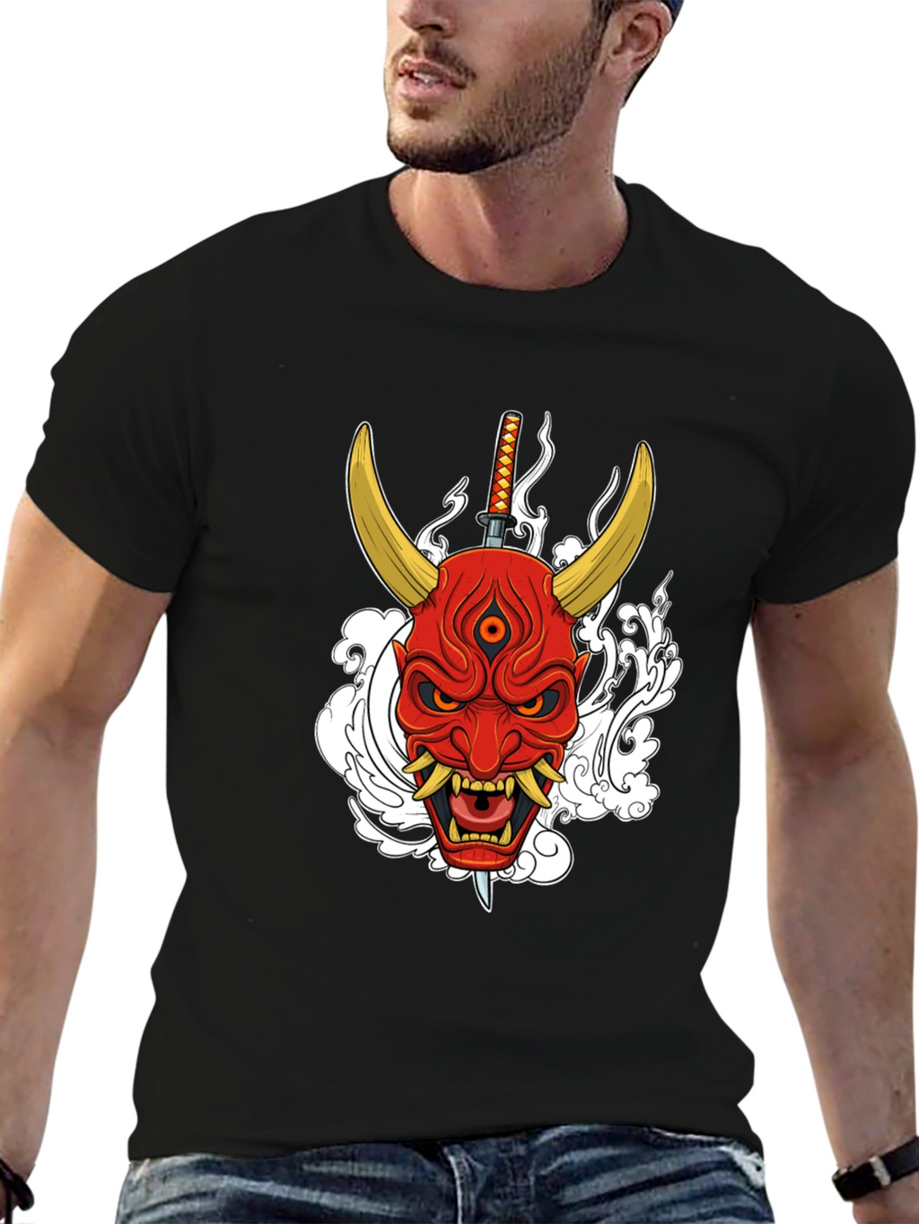 Samurai Oni Mask Graphic T-Shirt