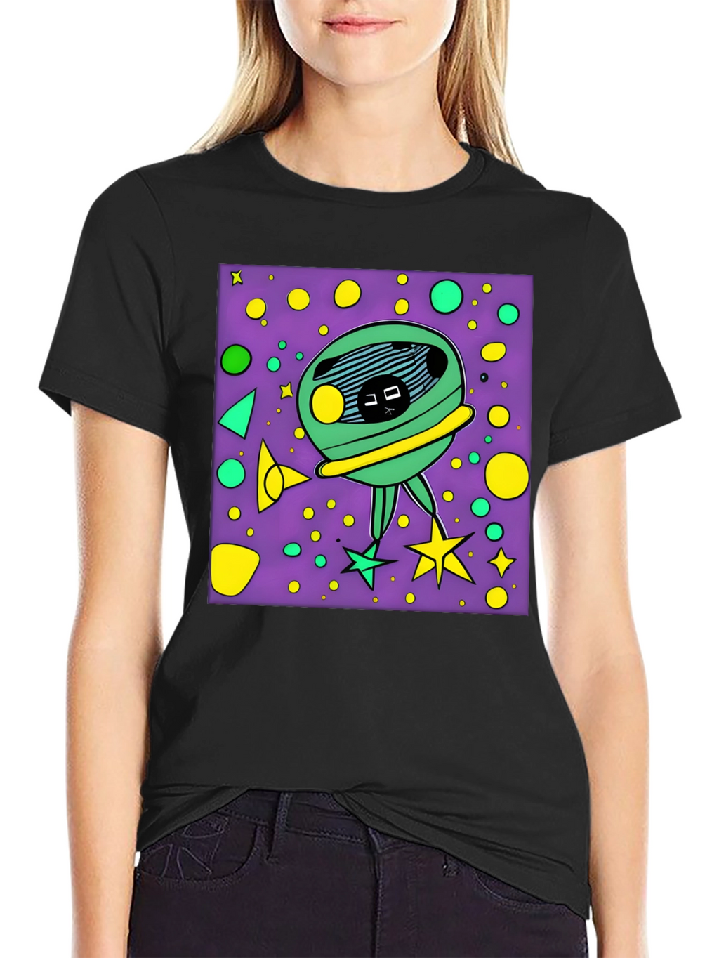 Funky Alien Graphic T-Shirt - Black Cotton Tee