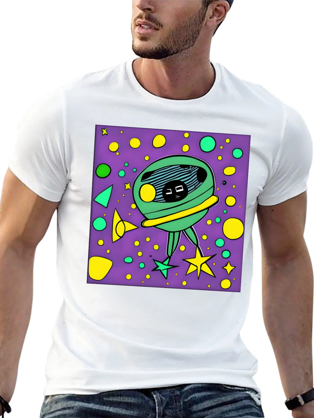 Funky Alien Graphic T-Shirt - Black Cotton Tee