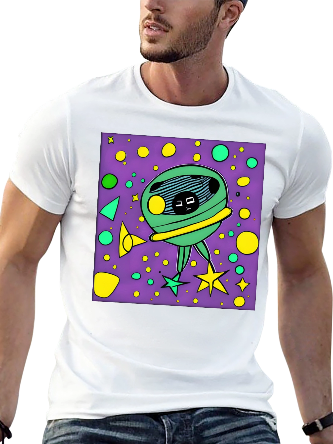 Funky Alien Graphic T-Shirt - Black Cotton Tee
