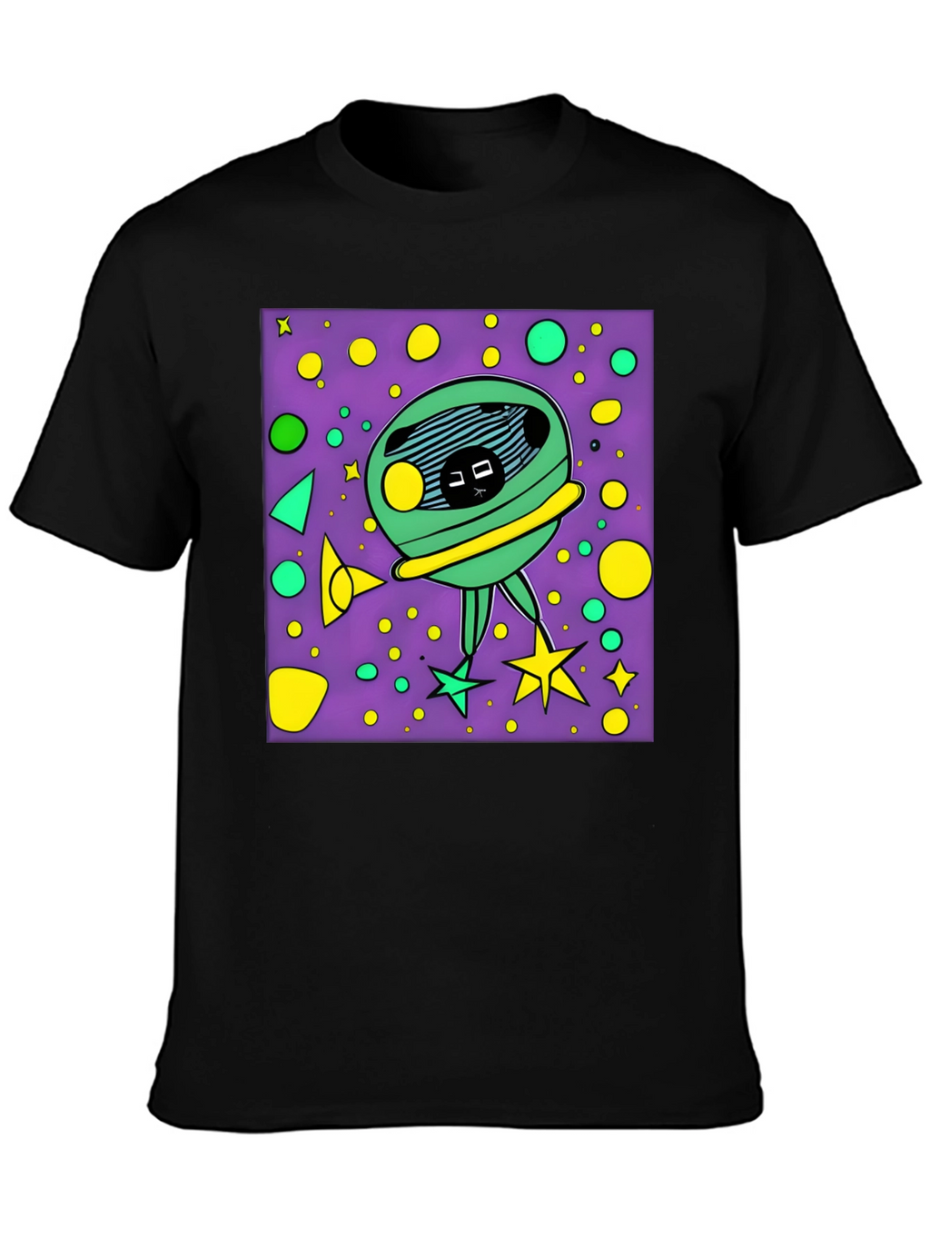 Funky Alien Graphic T-Shirt - Black Cotton Tee