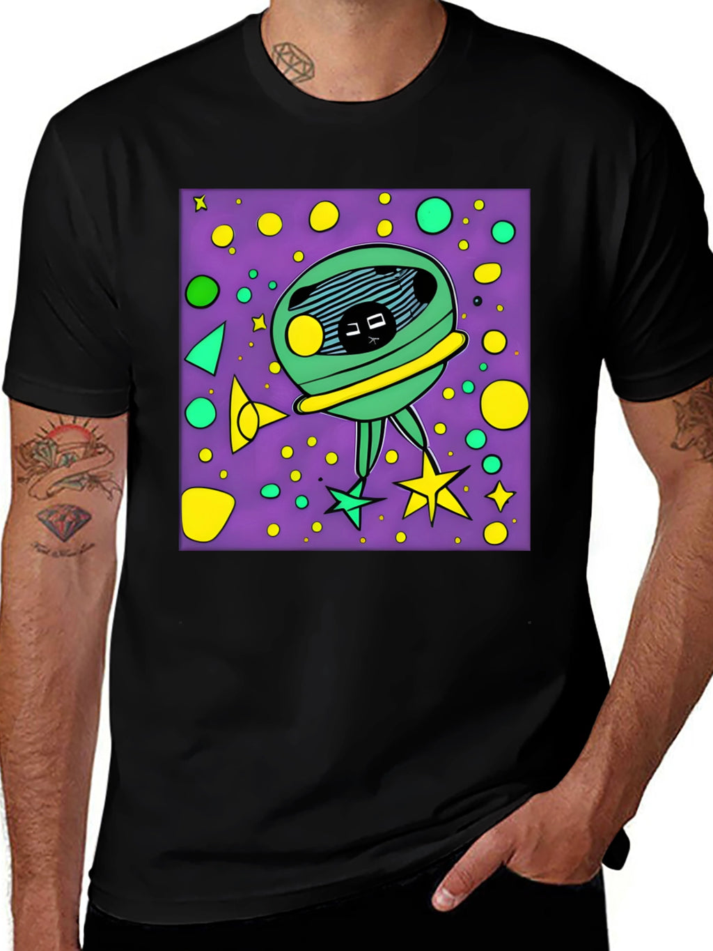 Funky Alien Graphic T-Shirt - Black Cotton Tee