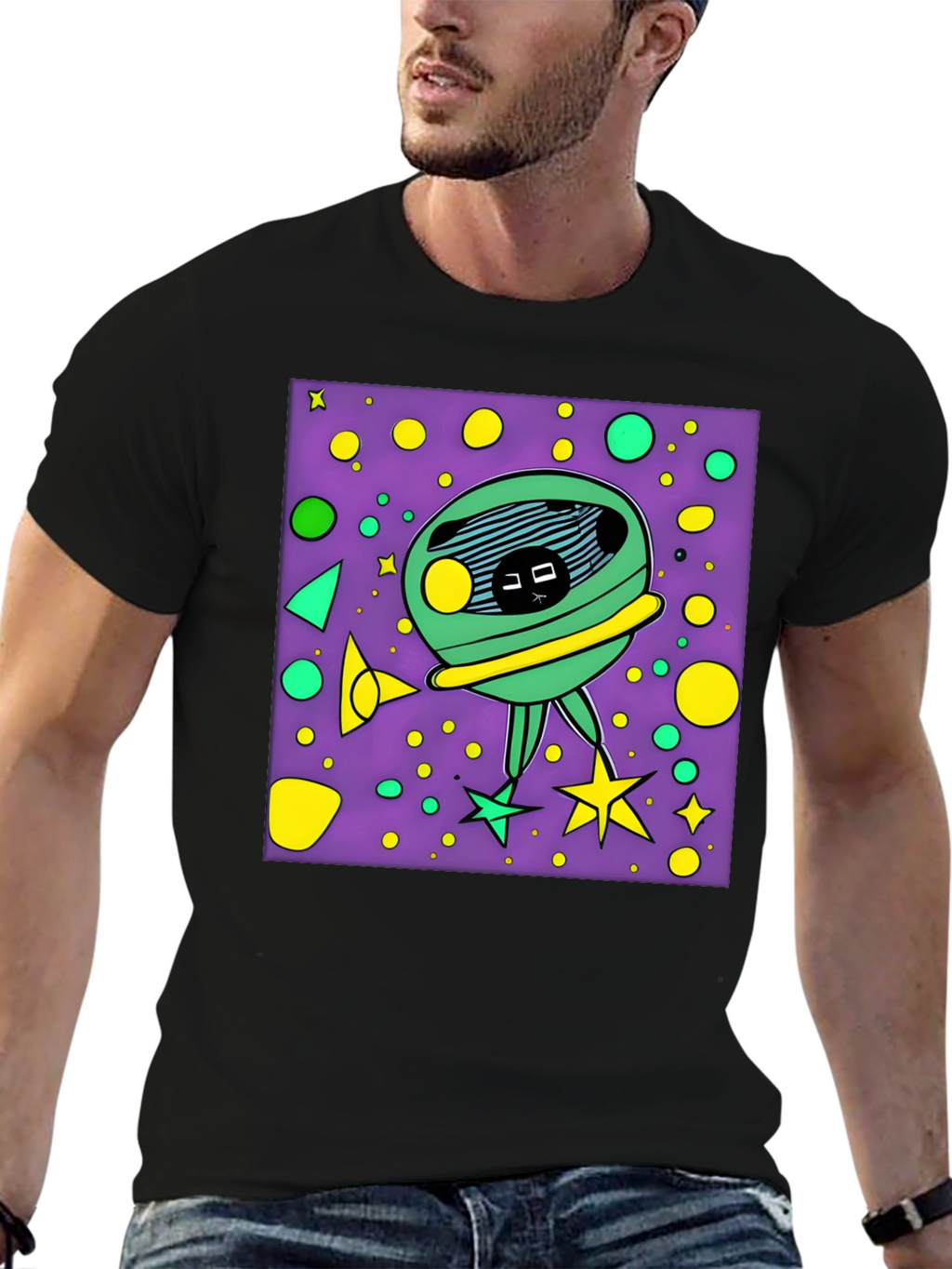 Funky Alien Graphic T-Shirt - Black Cotton Tee