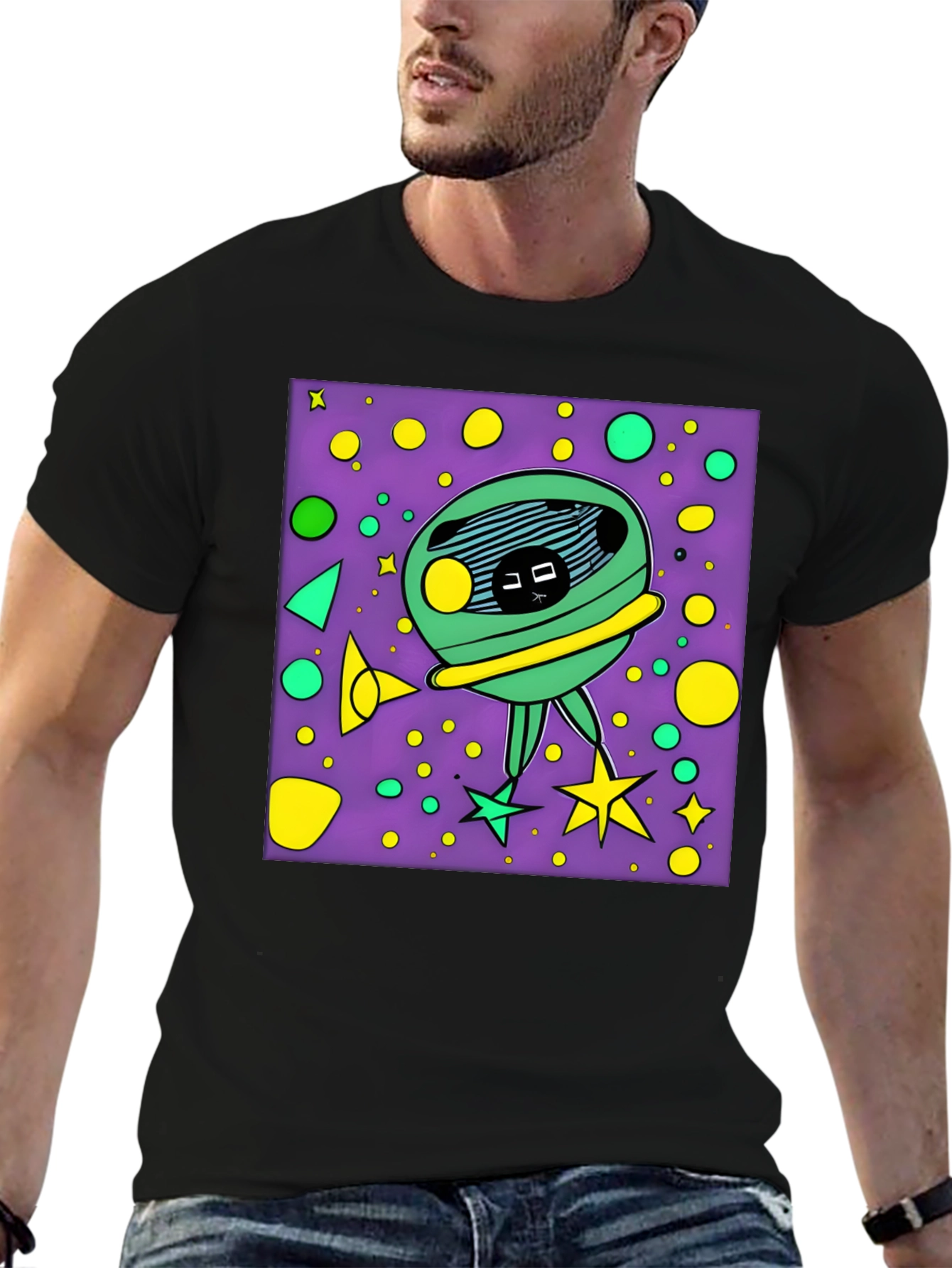 Funky Alien Graphic T-Shirt - Black Cotton Tee
