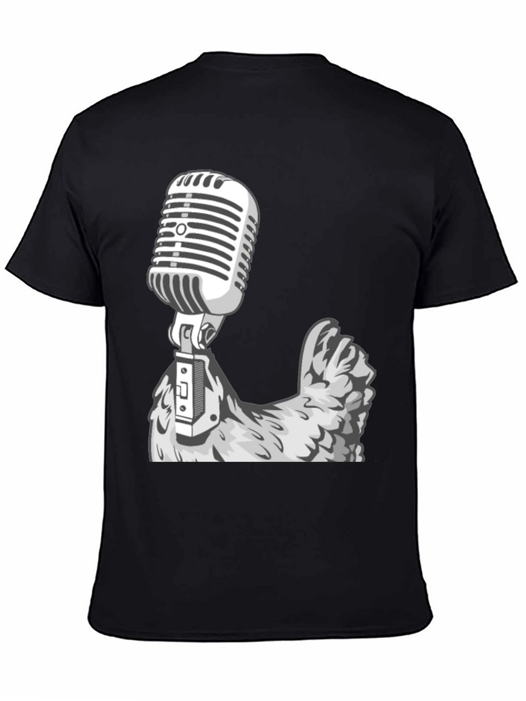 Retro Mic Chicken Graphic Tee - Cool Black T-Shirt