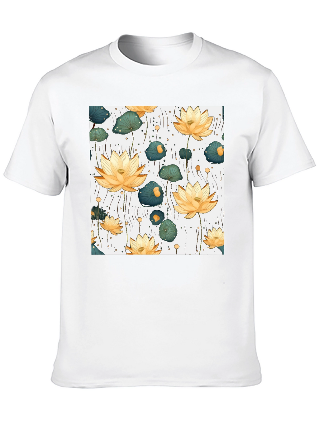 Lotus Flower Print Black T-Shirt