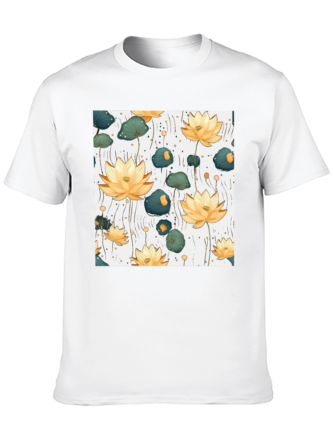 Lotus Flower Print Black T-Shirt