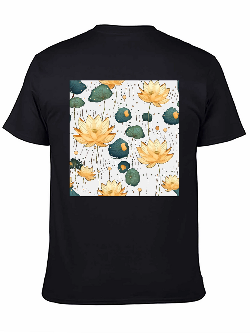 Lotus Flower Print Black T-Shirt