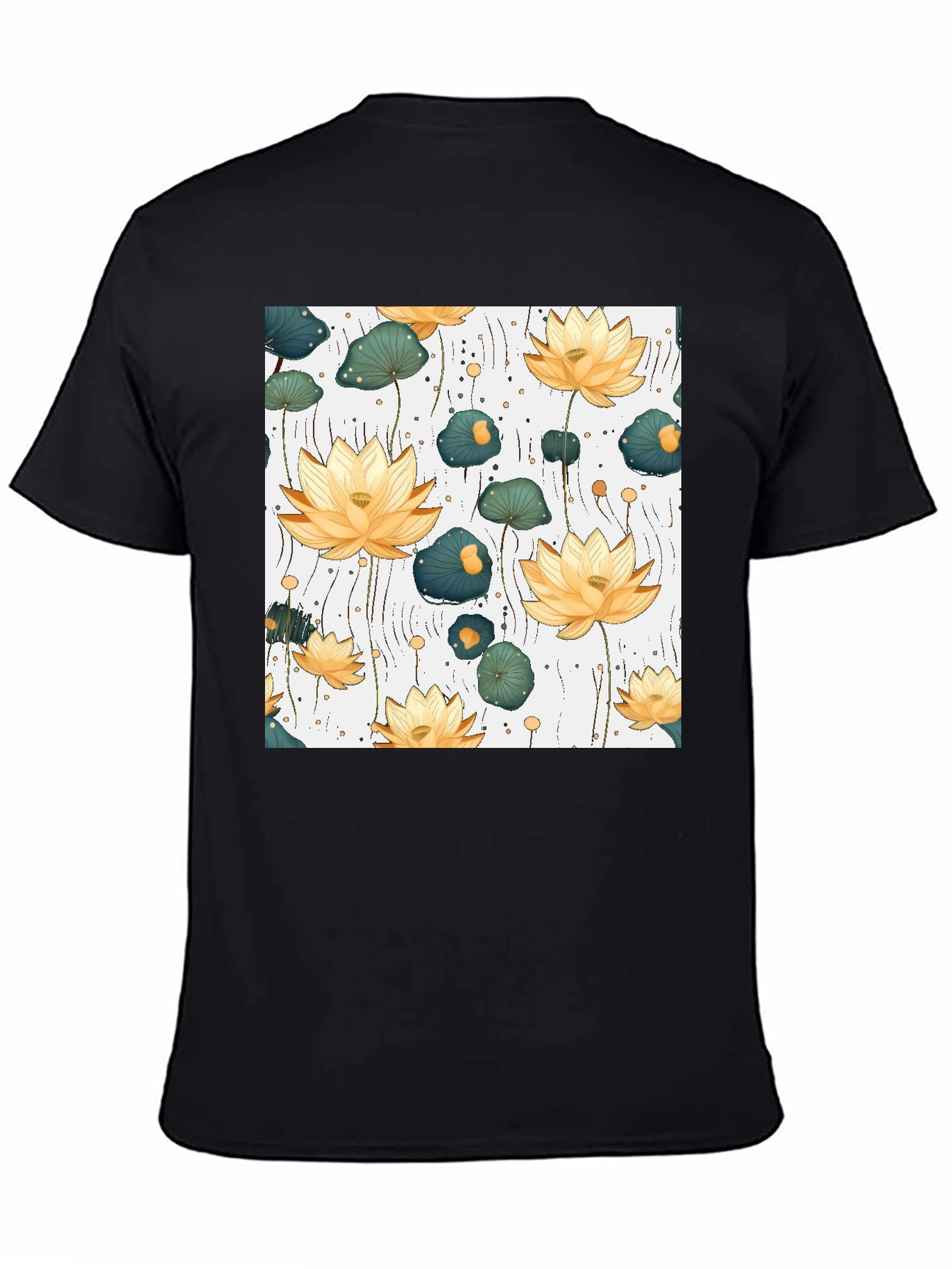 Lotus Flower Print Black T-Shirt