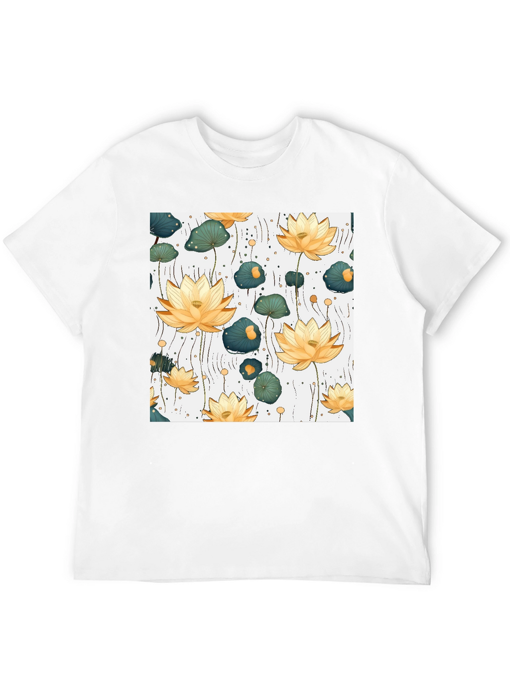 Lotus Flower Print Black T-Shirt