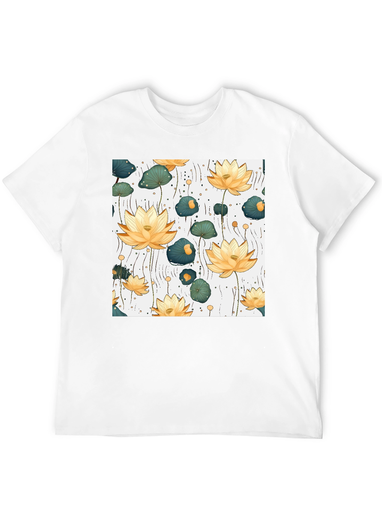 Lotus Flower Print Black T-Shirt