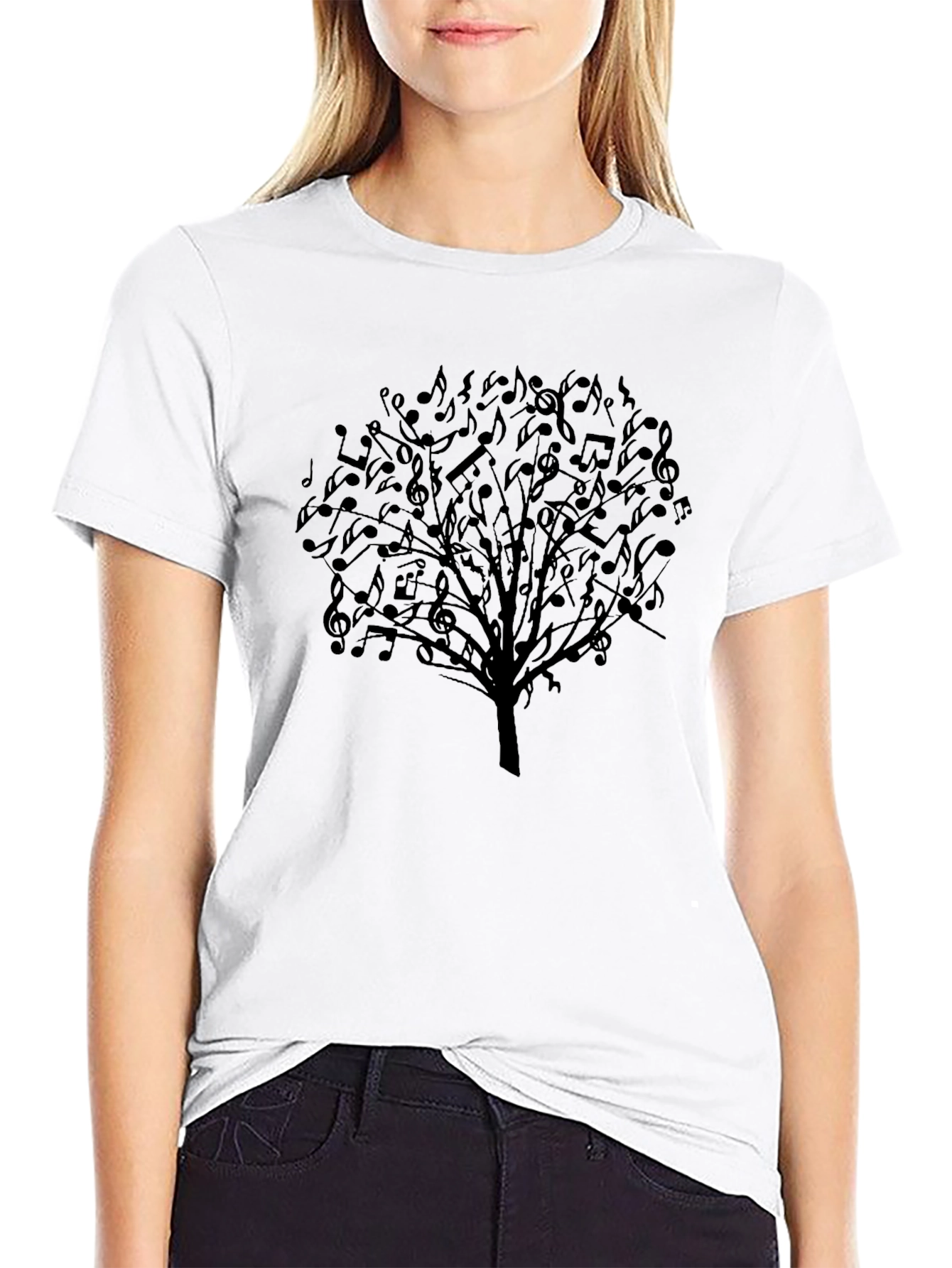 Musical Notes Tree Graphic Tee - Black Cotton T-Shirt