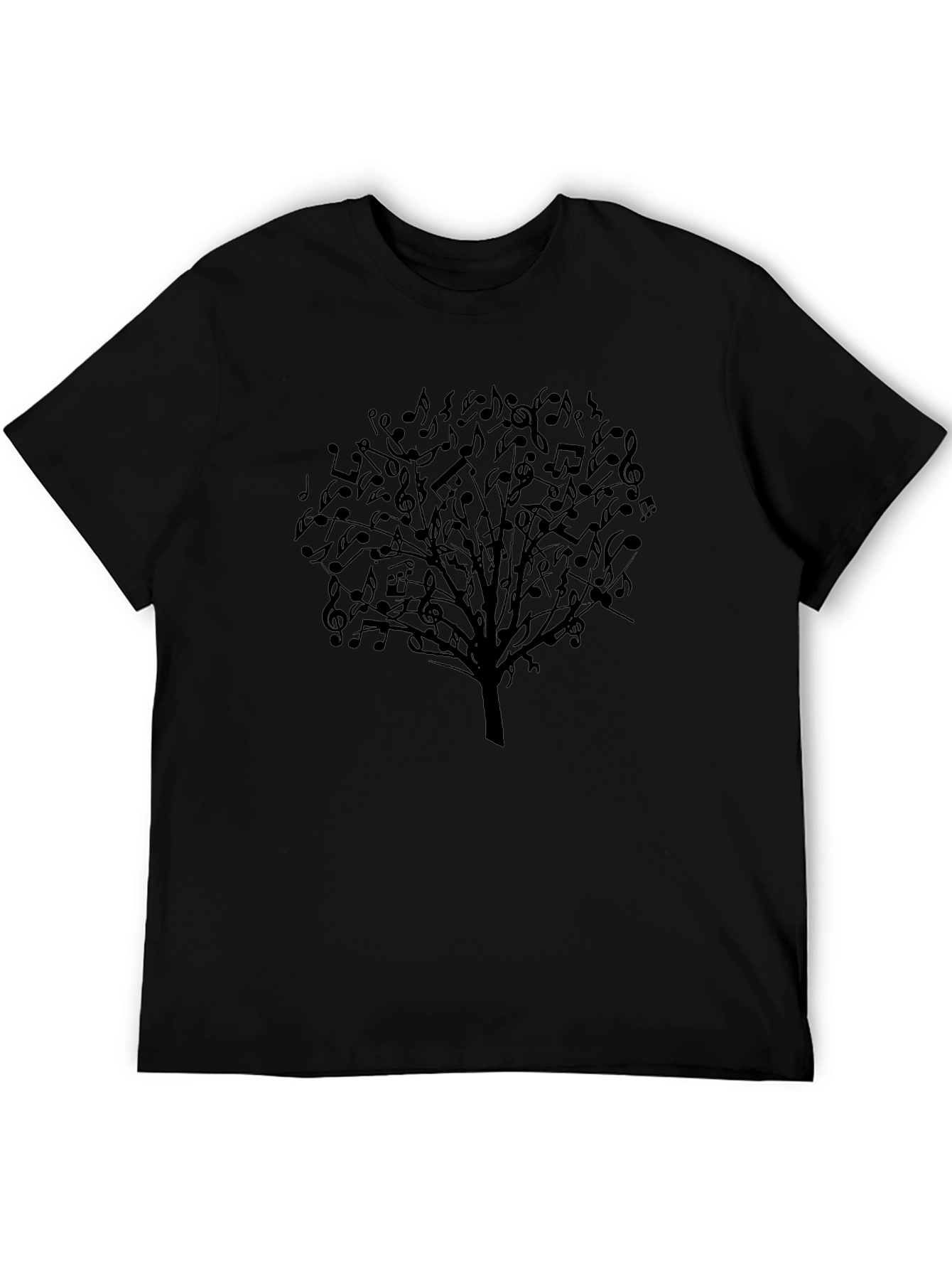 Musical Notes Tree Graphic Tee - Black Cotton T-Shirt