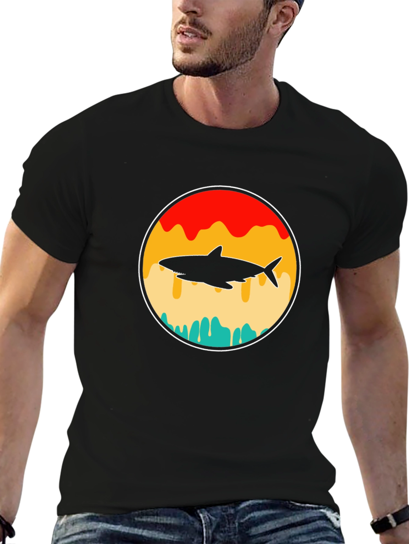 Shark Silhouette Graphic T-Shirt - Retro Style