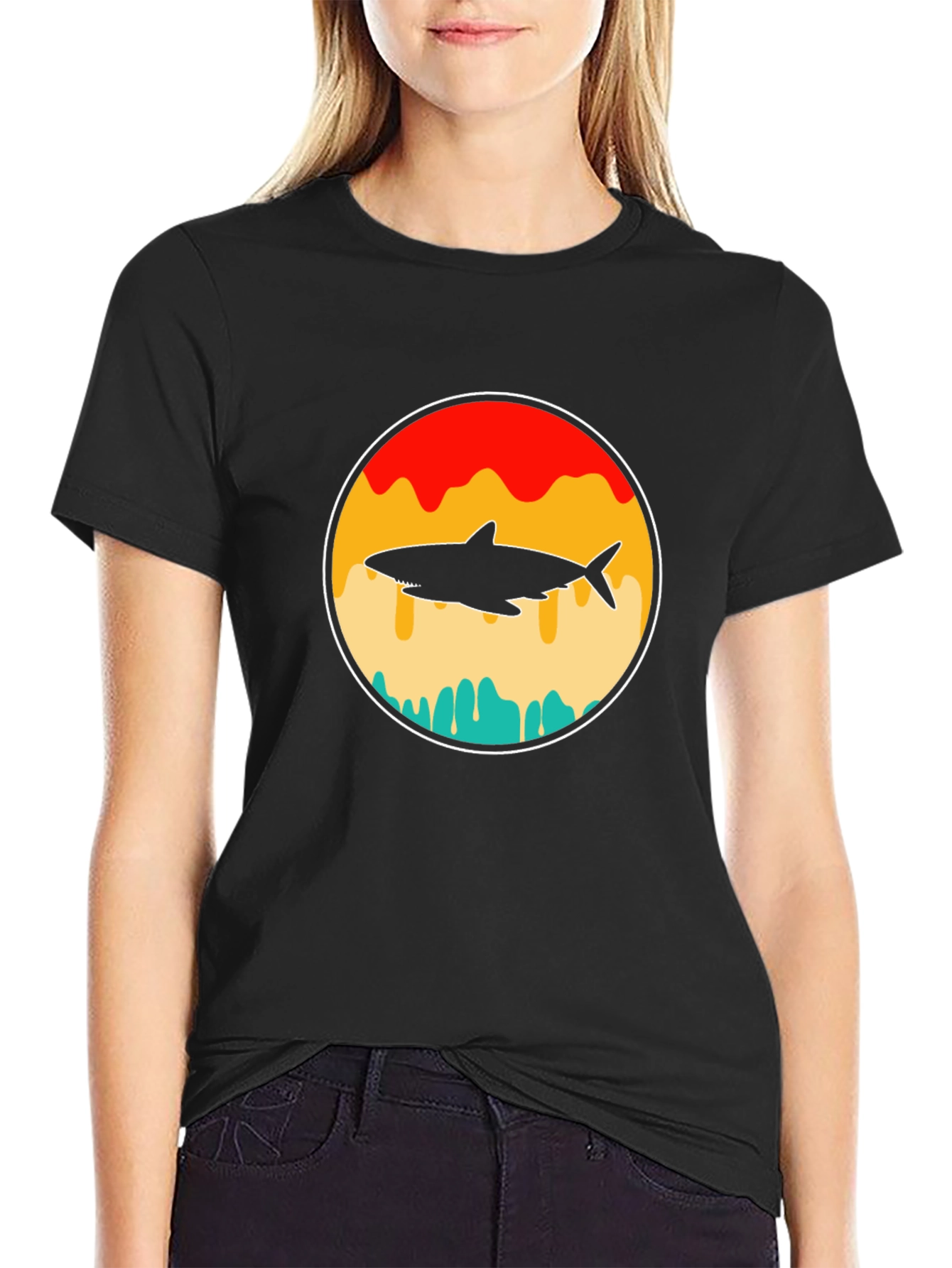 Shark Silhouette Graphic T-Shirt - Retro Style