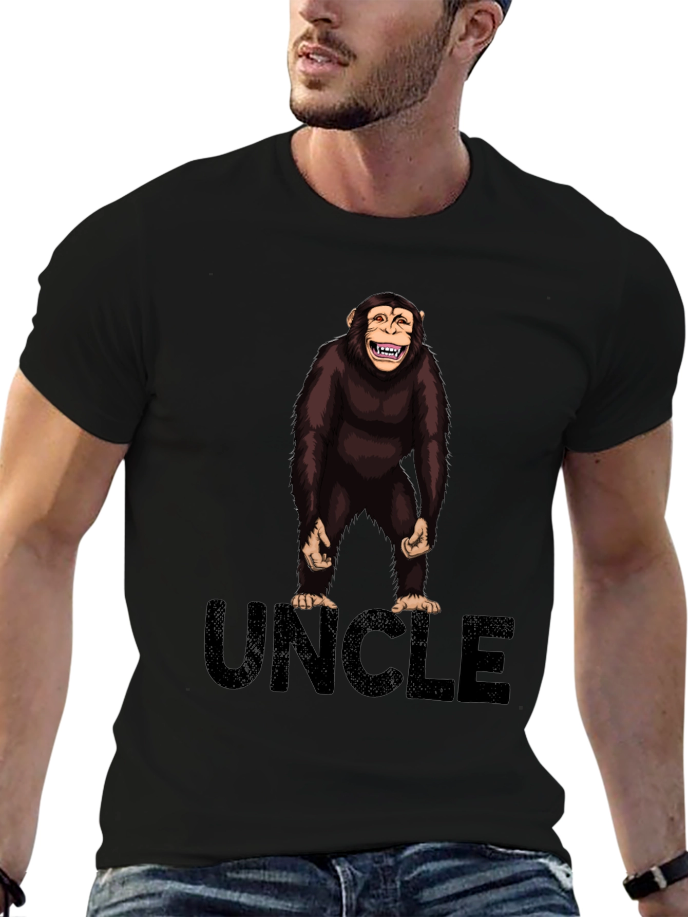 Uncle Monkey Graphic T-Shirt -  Black Cotton Tee
