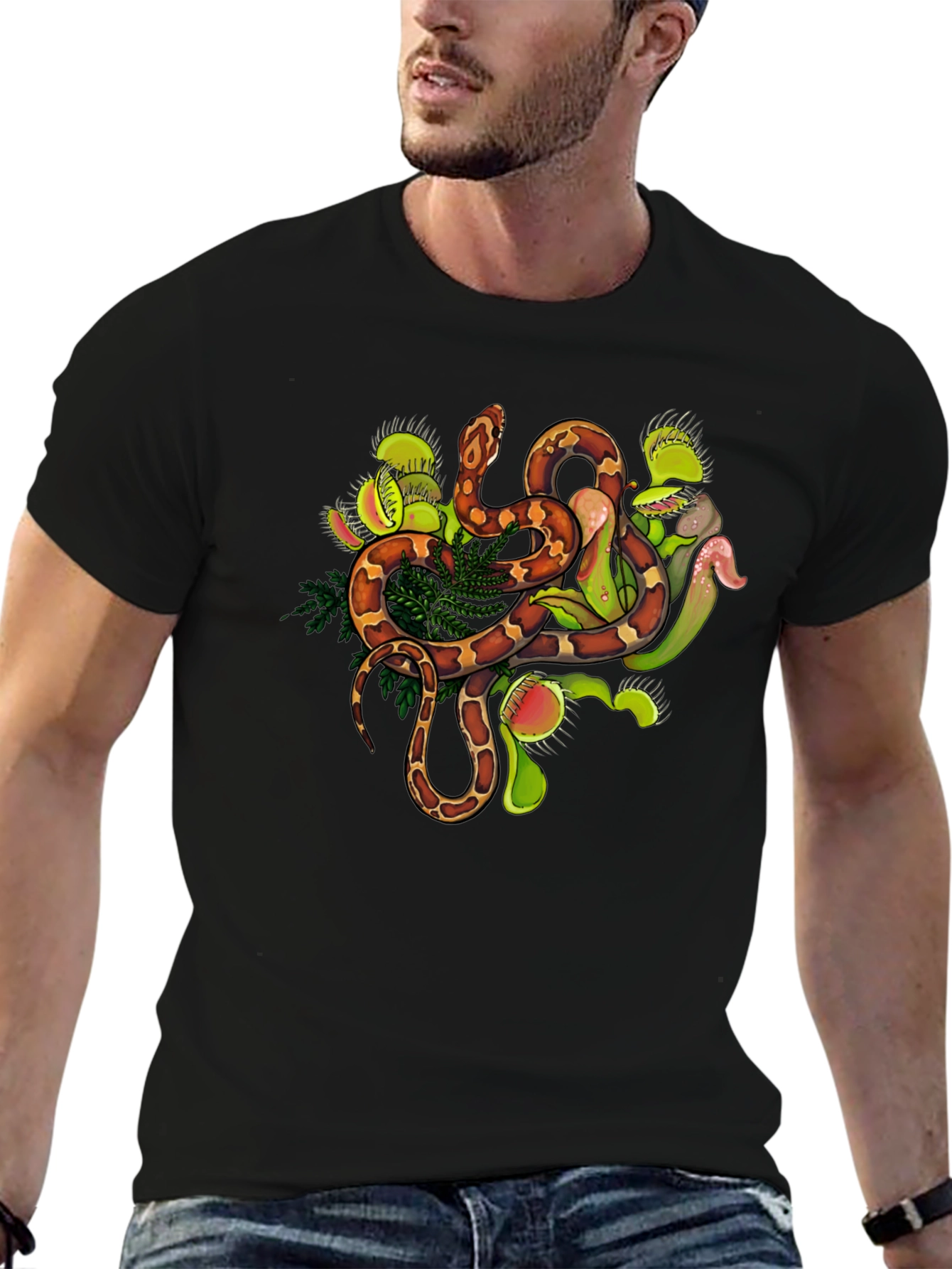 Snake & Venus Flytrap Graphic Tee - Black