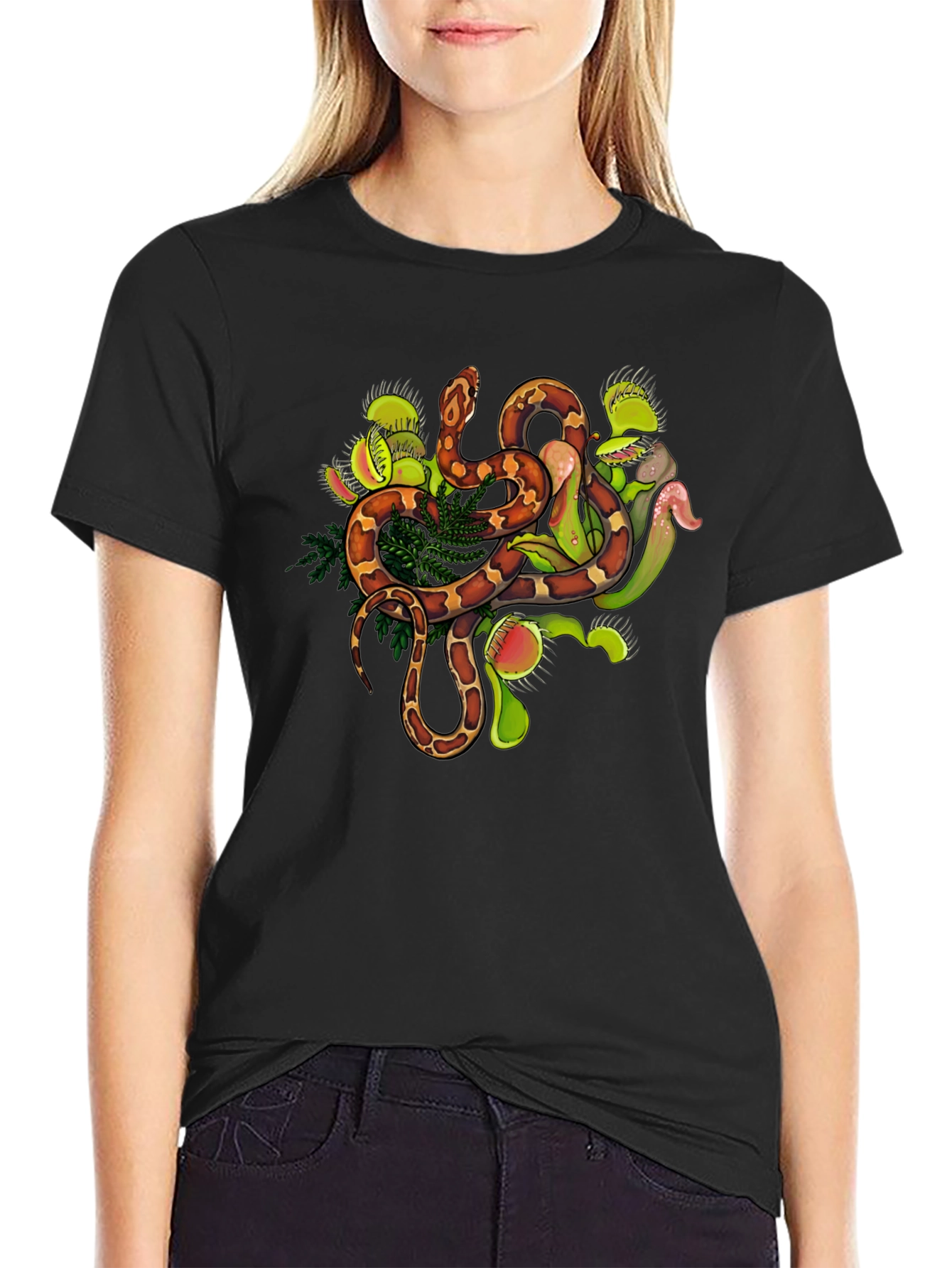 Snake & Venus Flytrap Graphic Tee - Black