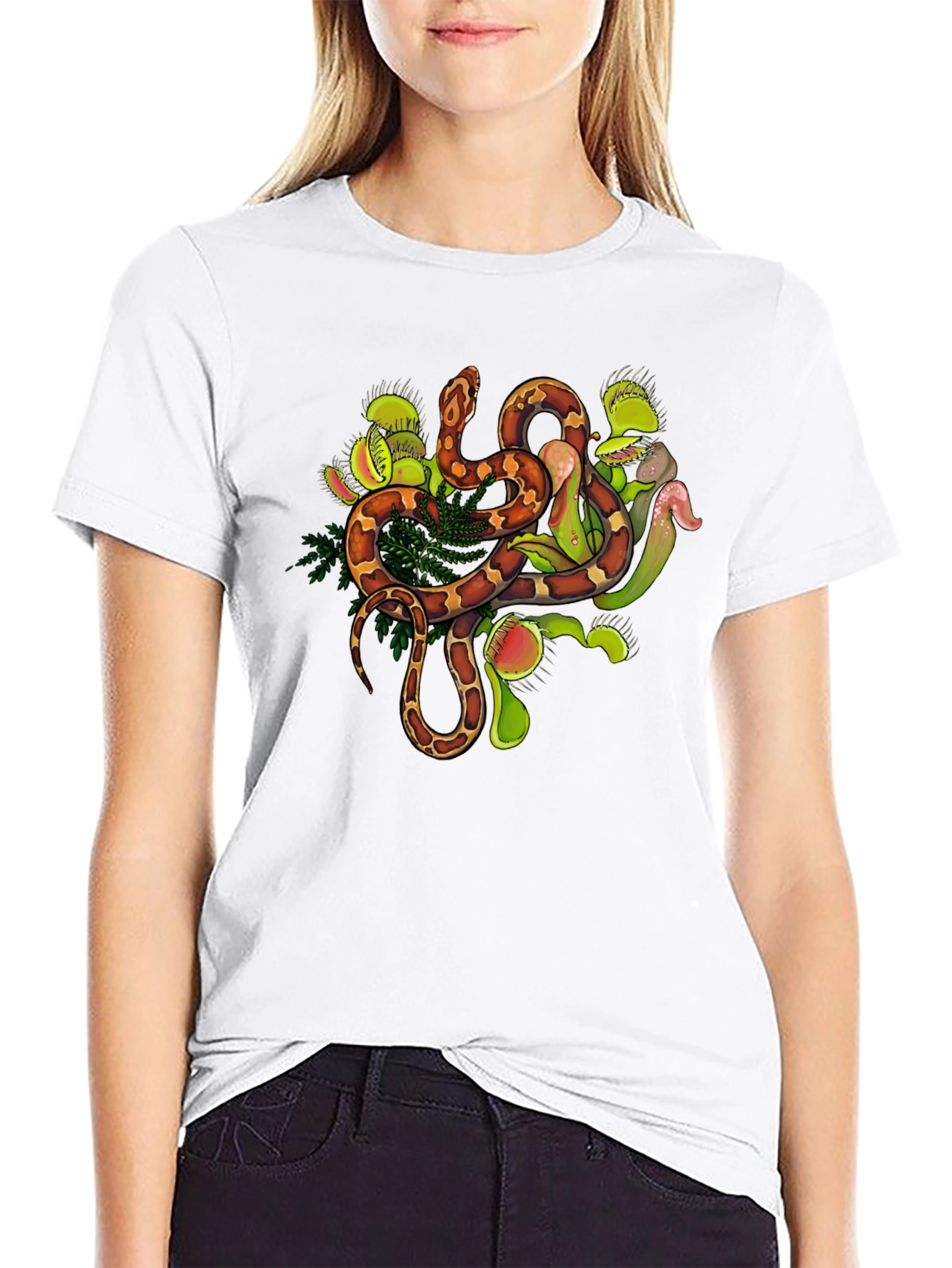 Snake & Venus Flytrap Graphic Tee - Black