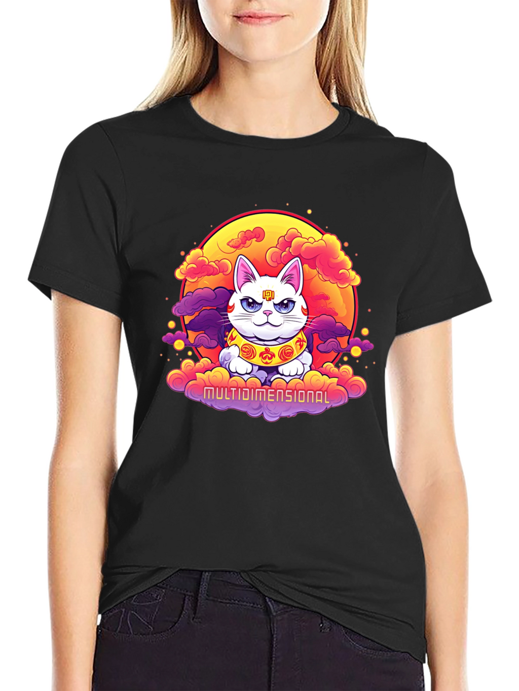 Multidimensional Lucky Cat Graphic Tee