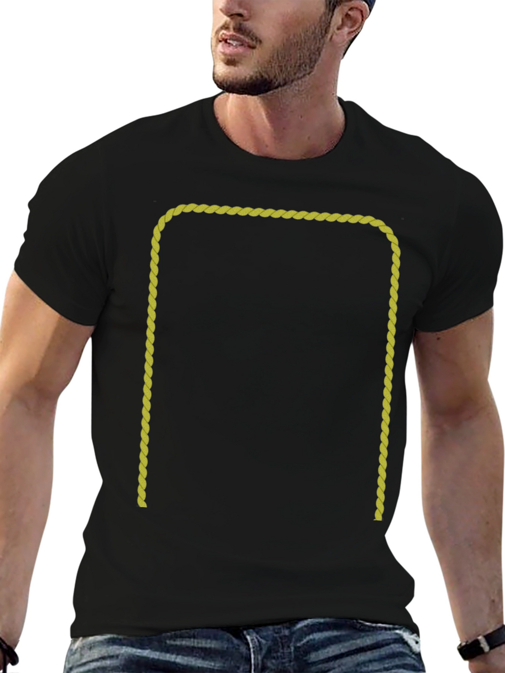 Black T-Shirt with Gold Rope Graphic