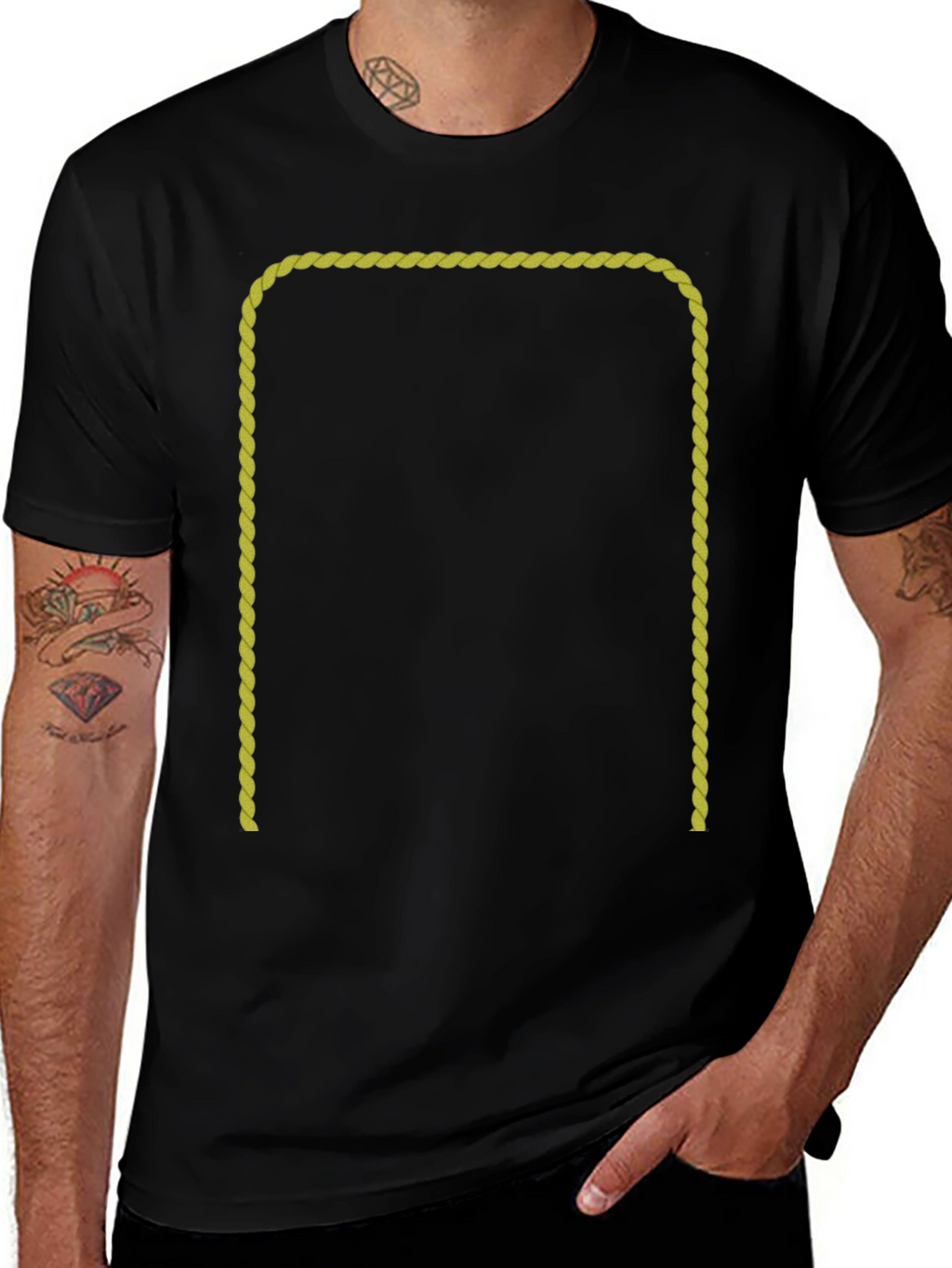 Black T-Shirt with Gold Rope Graphic