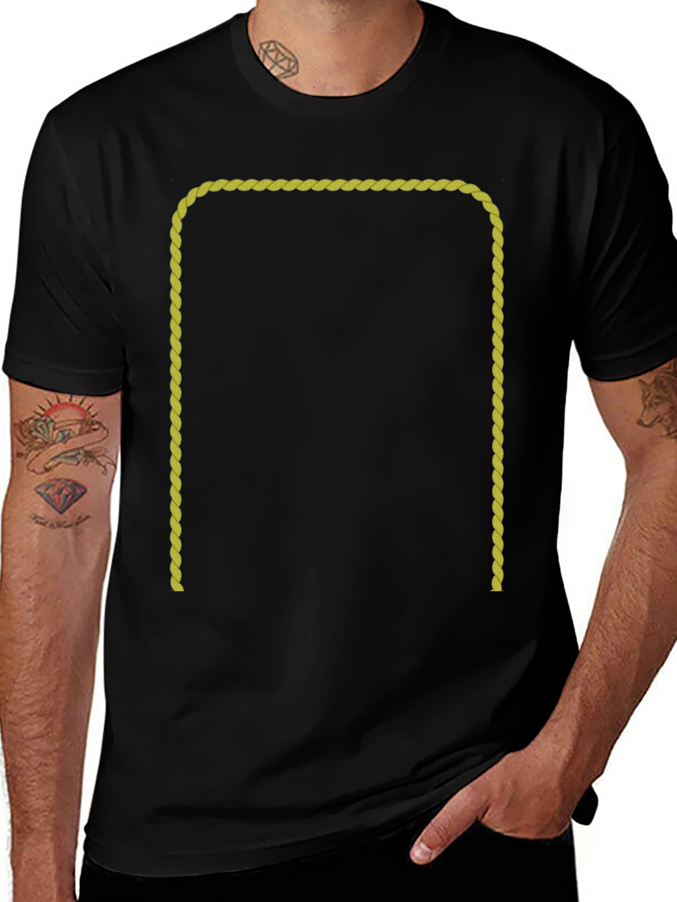 Black T-Shirt with Gold Rope Graphic