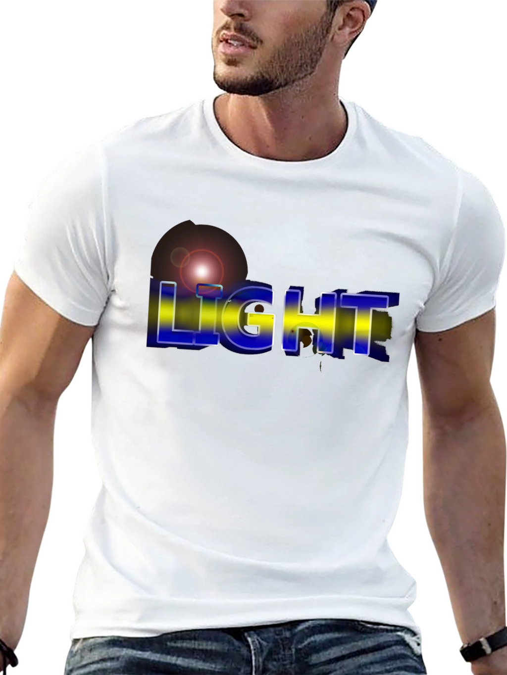 Mens LIGHT Graphic Print Black T-Shirt