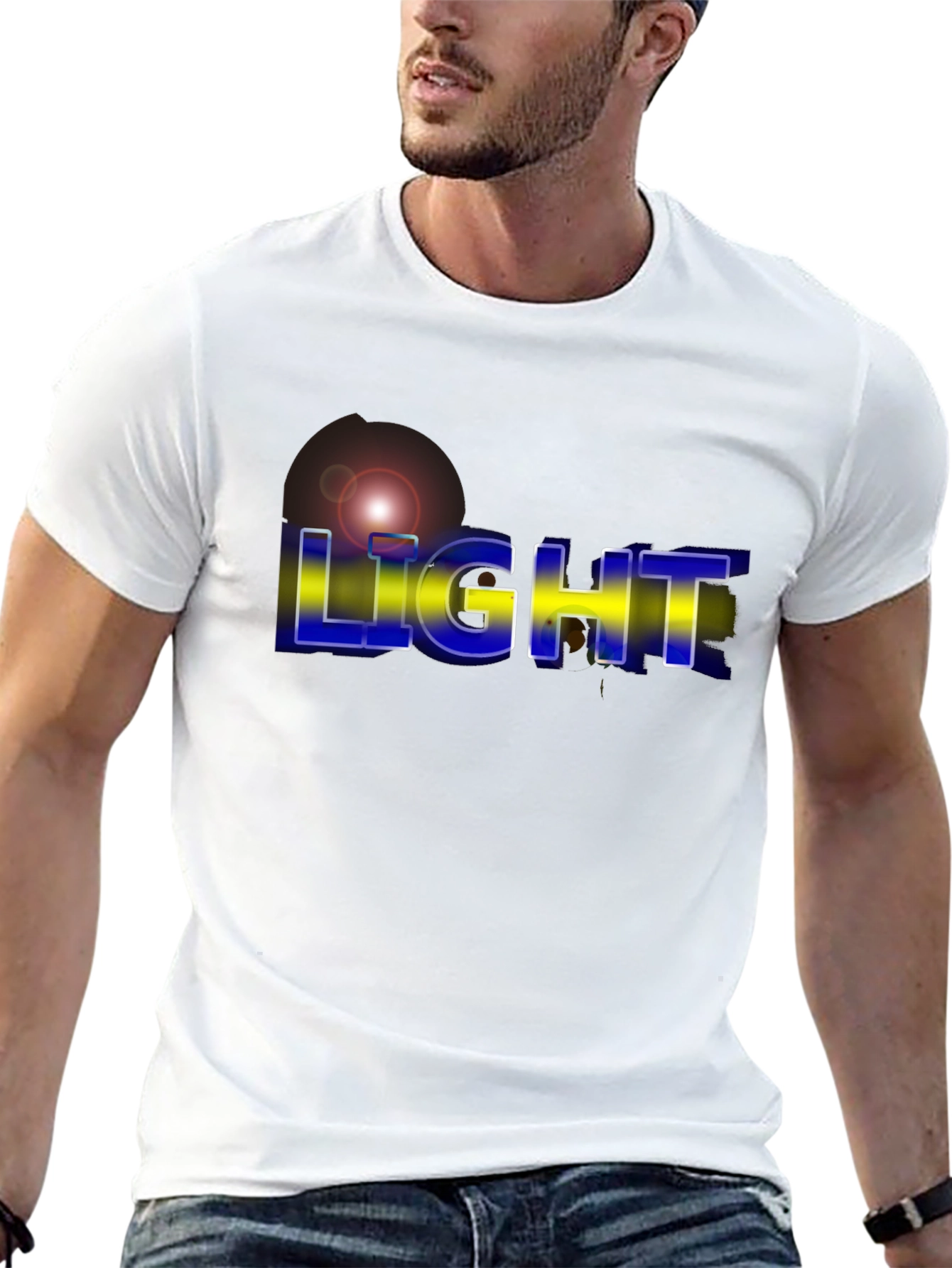 Mens LIGHT Graphic Print Black T-Shirt