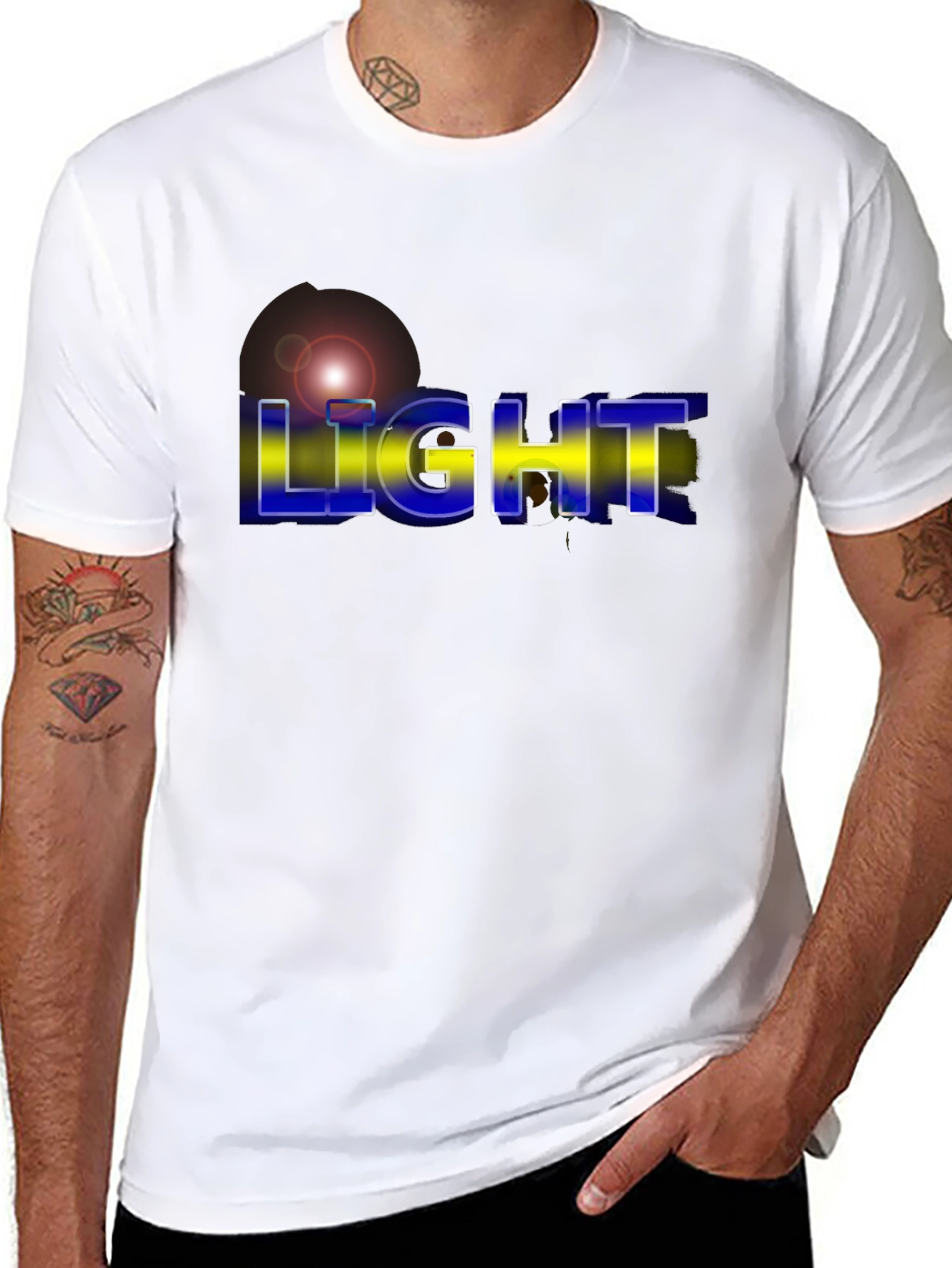 Mens LIGHT Graphic Print Black T-Shirt