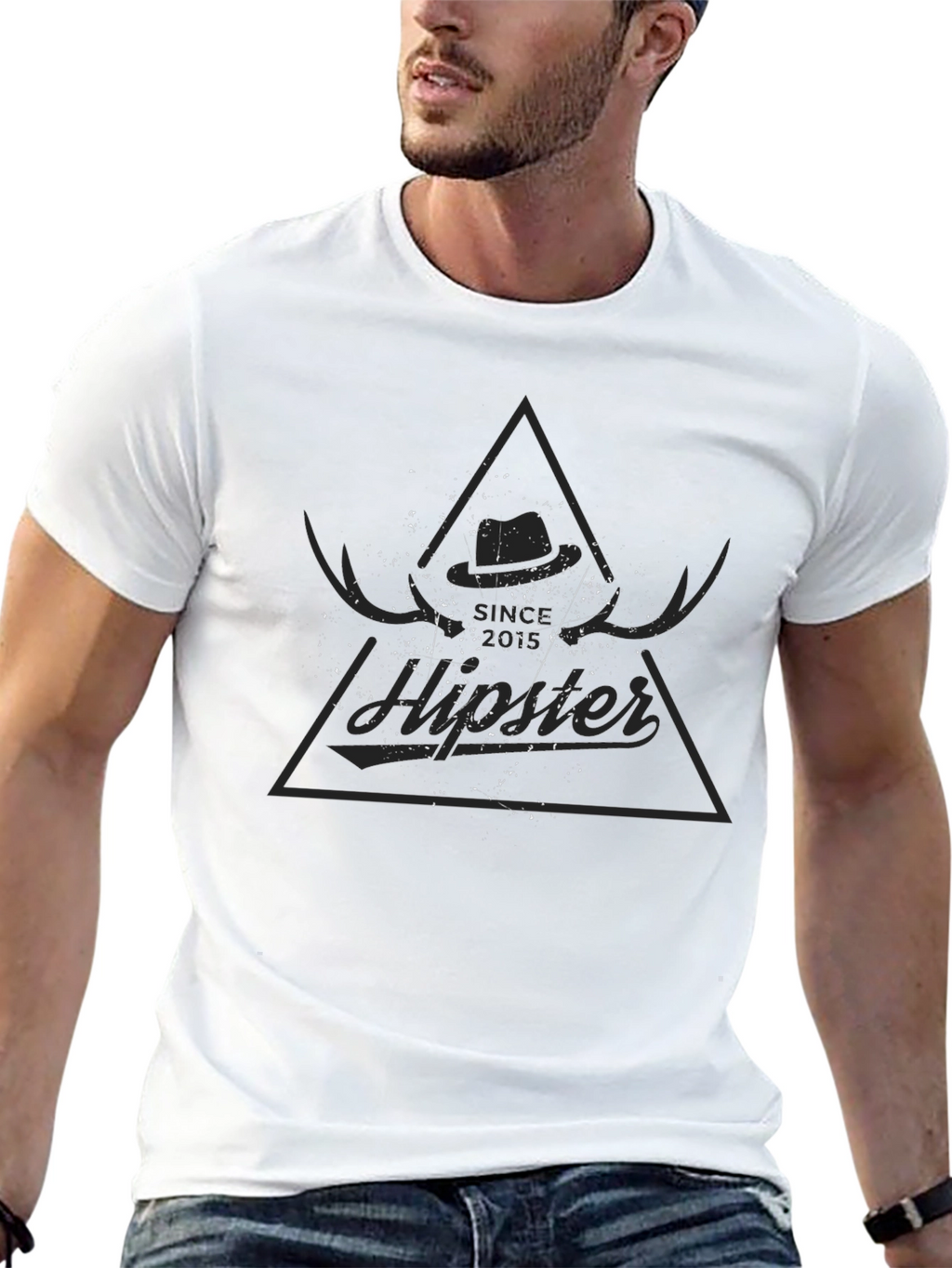 Mens Black Graphic Tee - Hipster Design