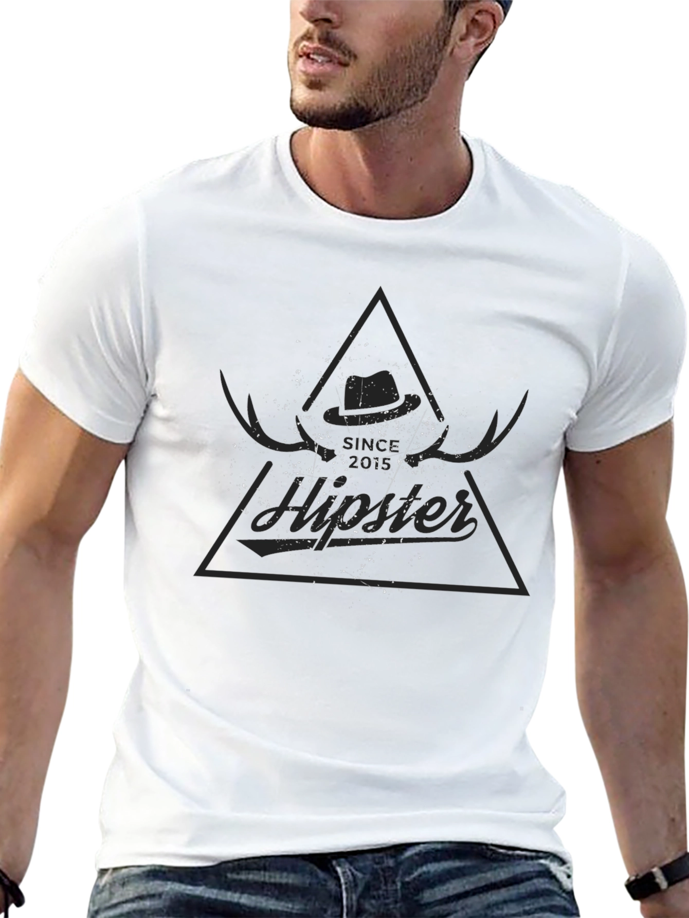 Mens Black Graphic Tee - Hipster Design