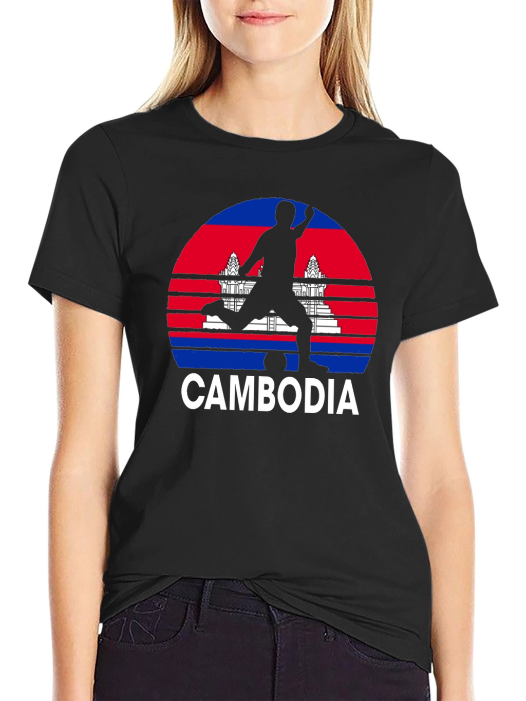 Cambodia Soccer T-Shirt - Black Graphic Tee