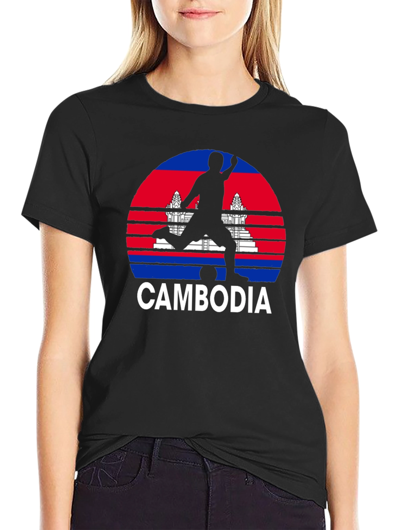 Cambodia Soccer T-Shirt - Black Graphic Tee