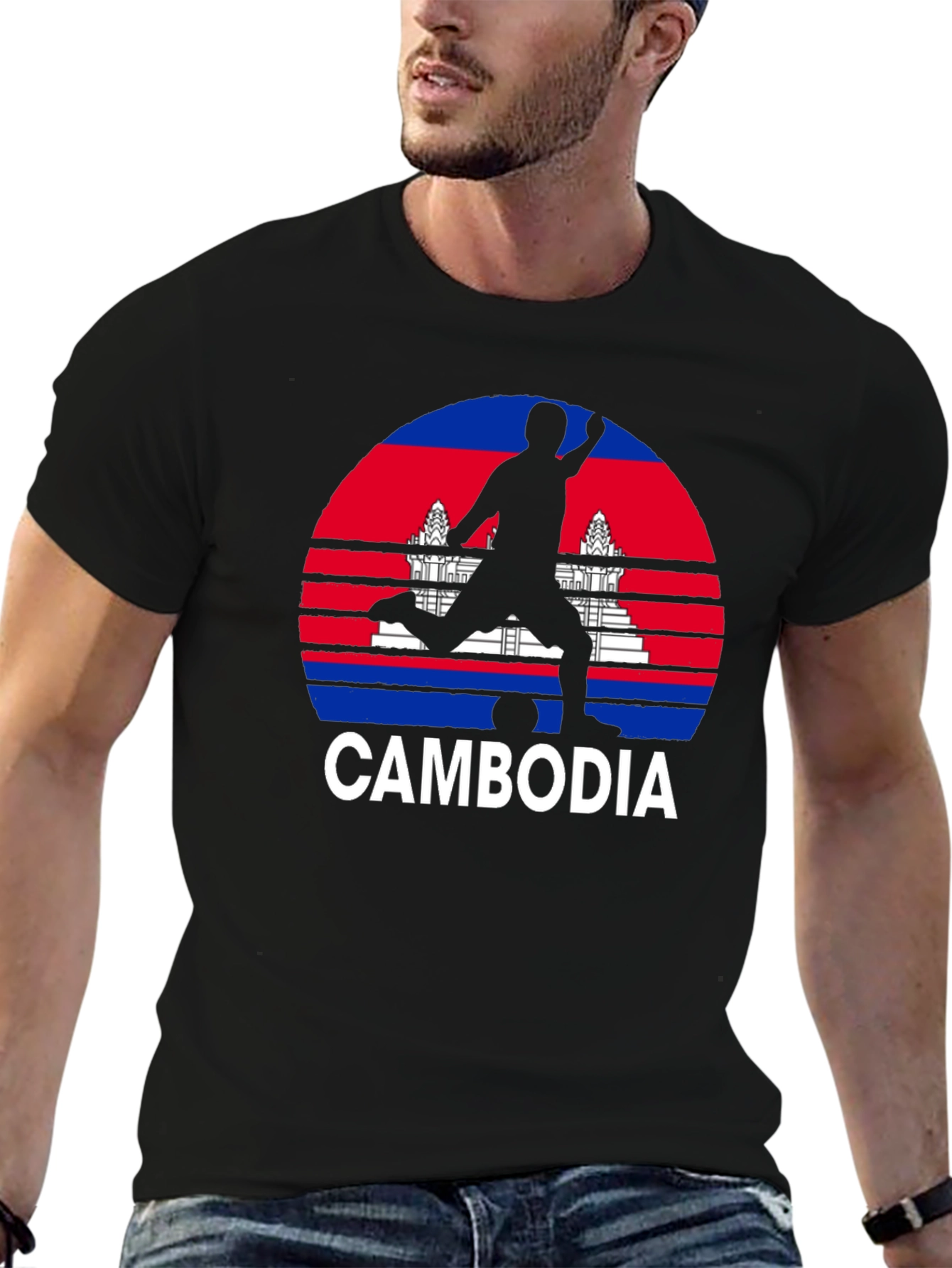 Cambodia Soccer T-Shirt - Black Graphic Tee