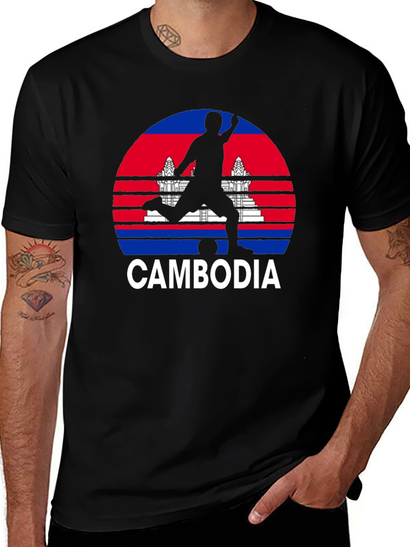 Cambodia Soccer T-Shirt - Black Graphic Tee