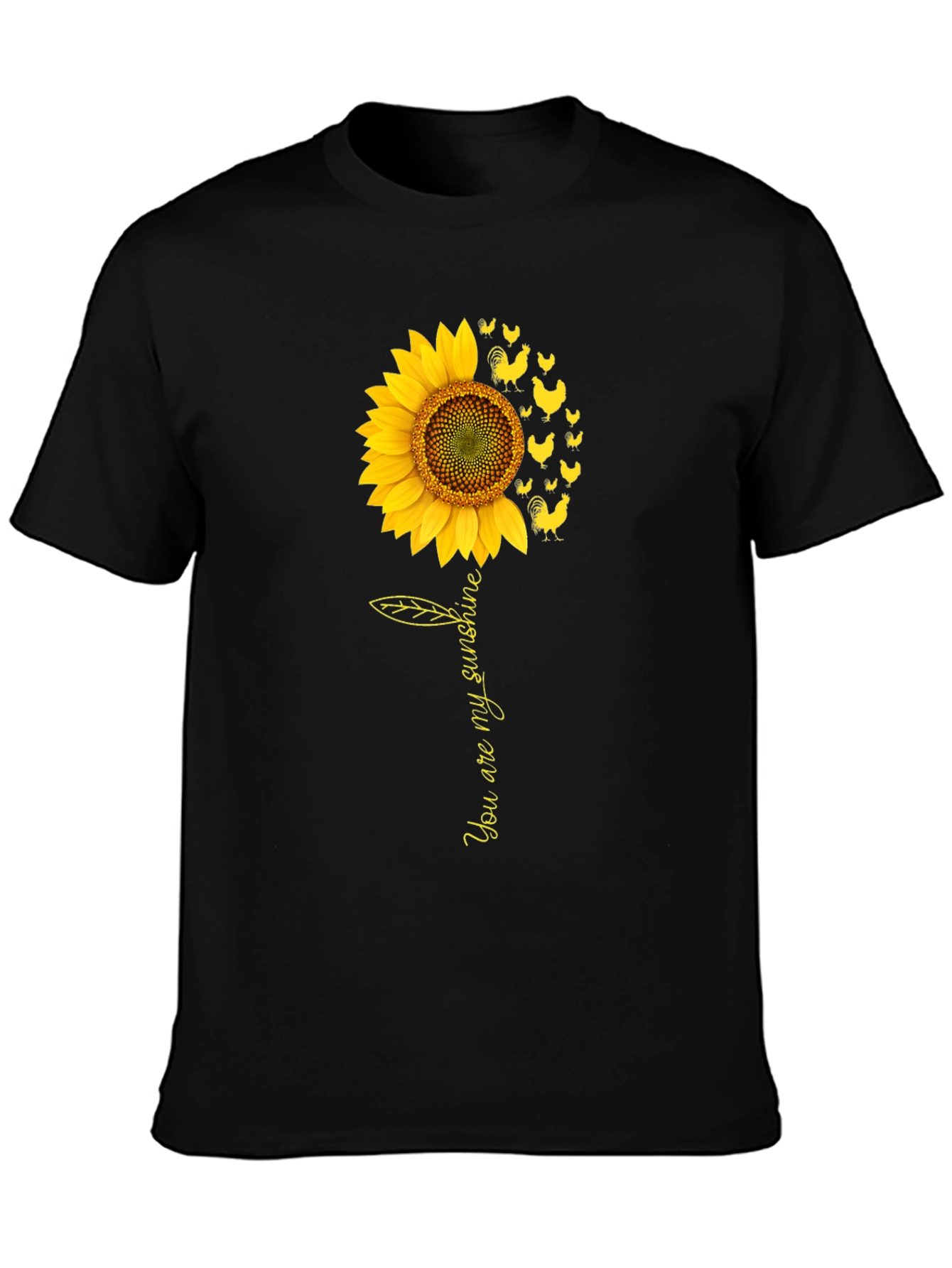 Sunflower Chicken Graphic Black T-Shirt
