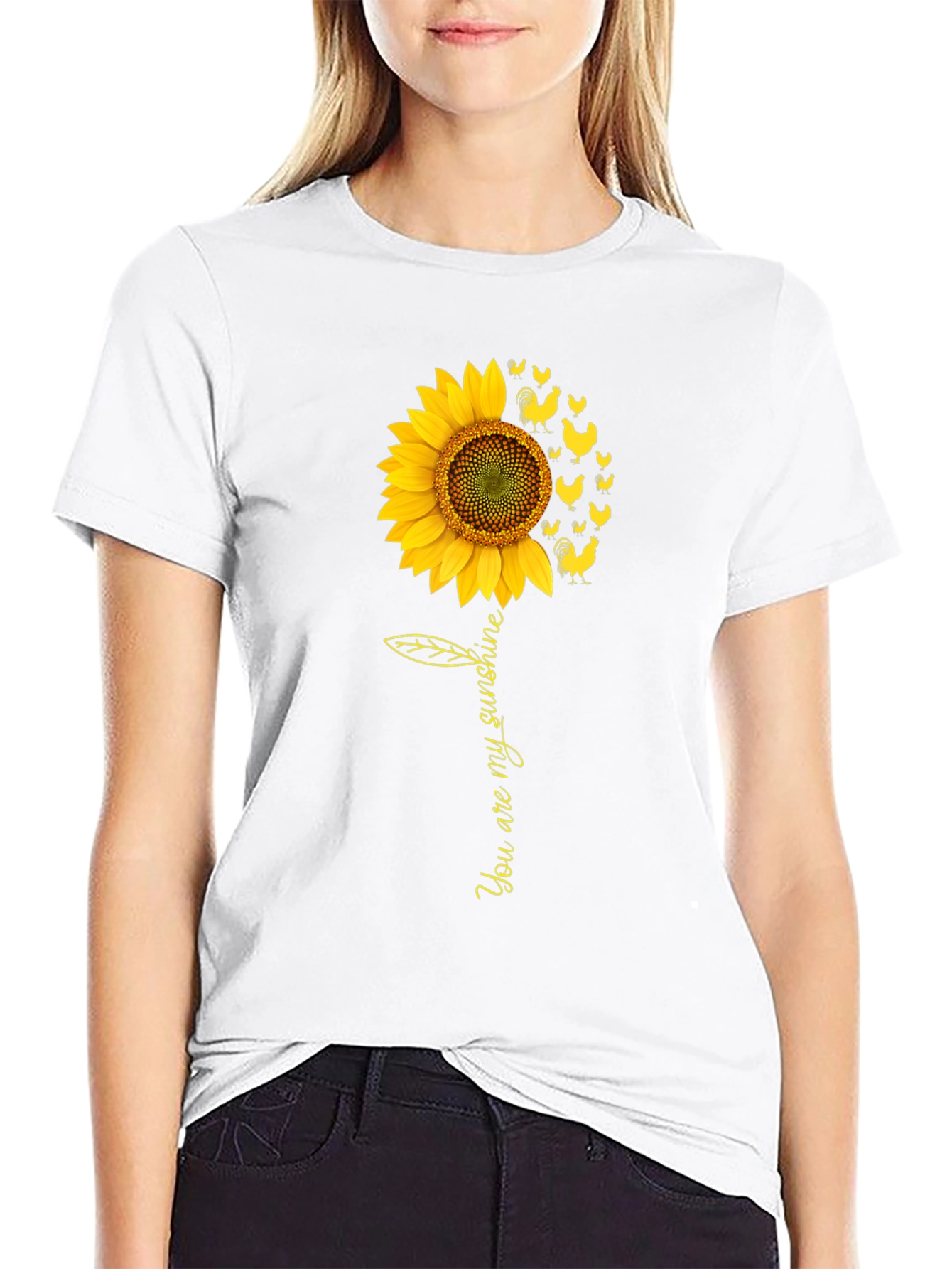 Sunflower Chicken Graphic Black T-Shirt