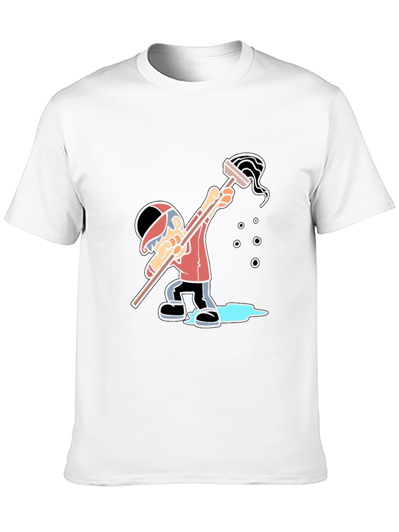 Cartoon Janitor Graphic T-Shirt - Black Cotton Blend