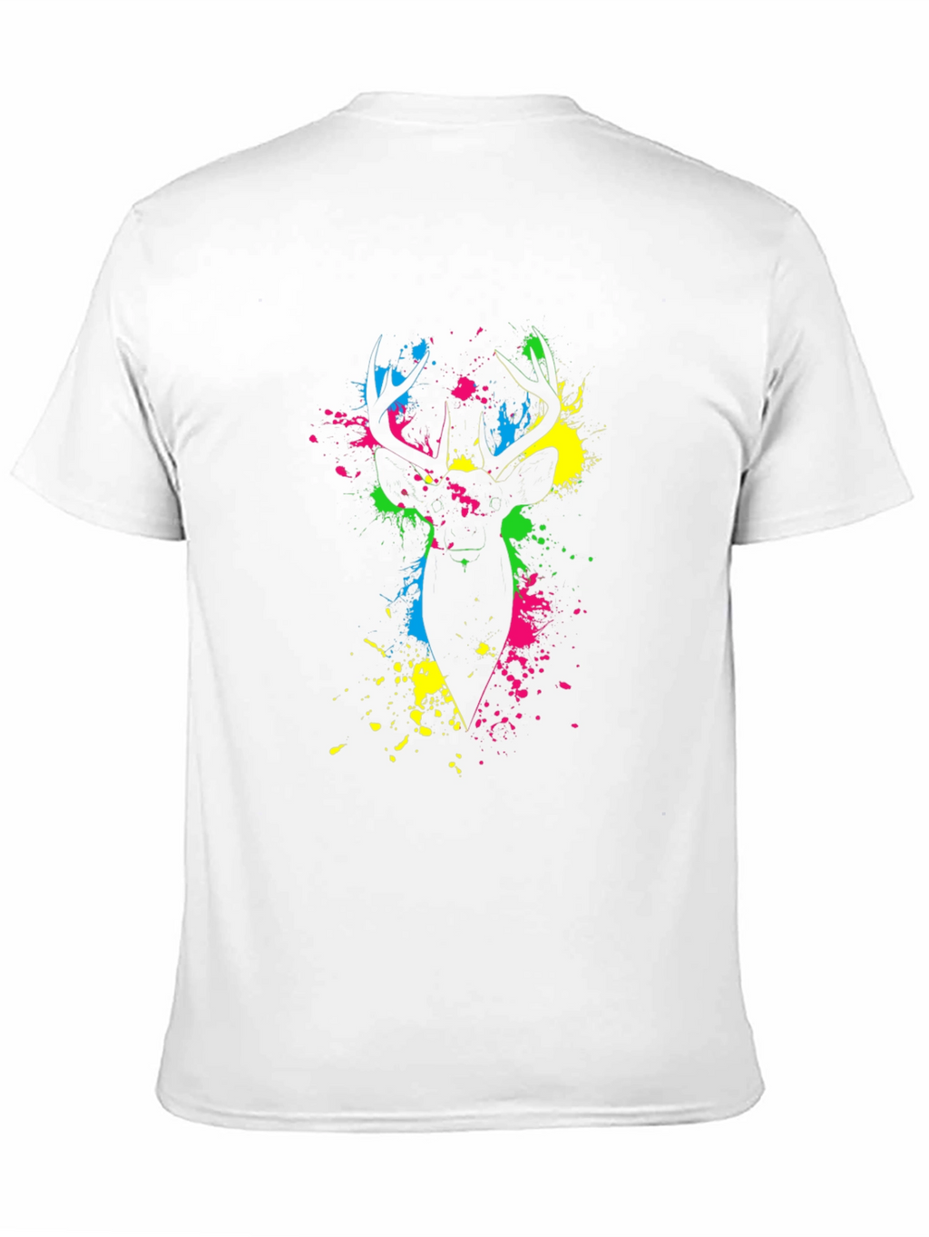 Vibrant Deer Splatter Print Black T-Shirt