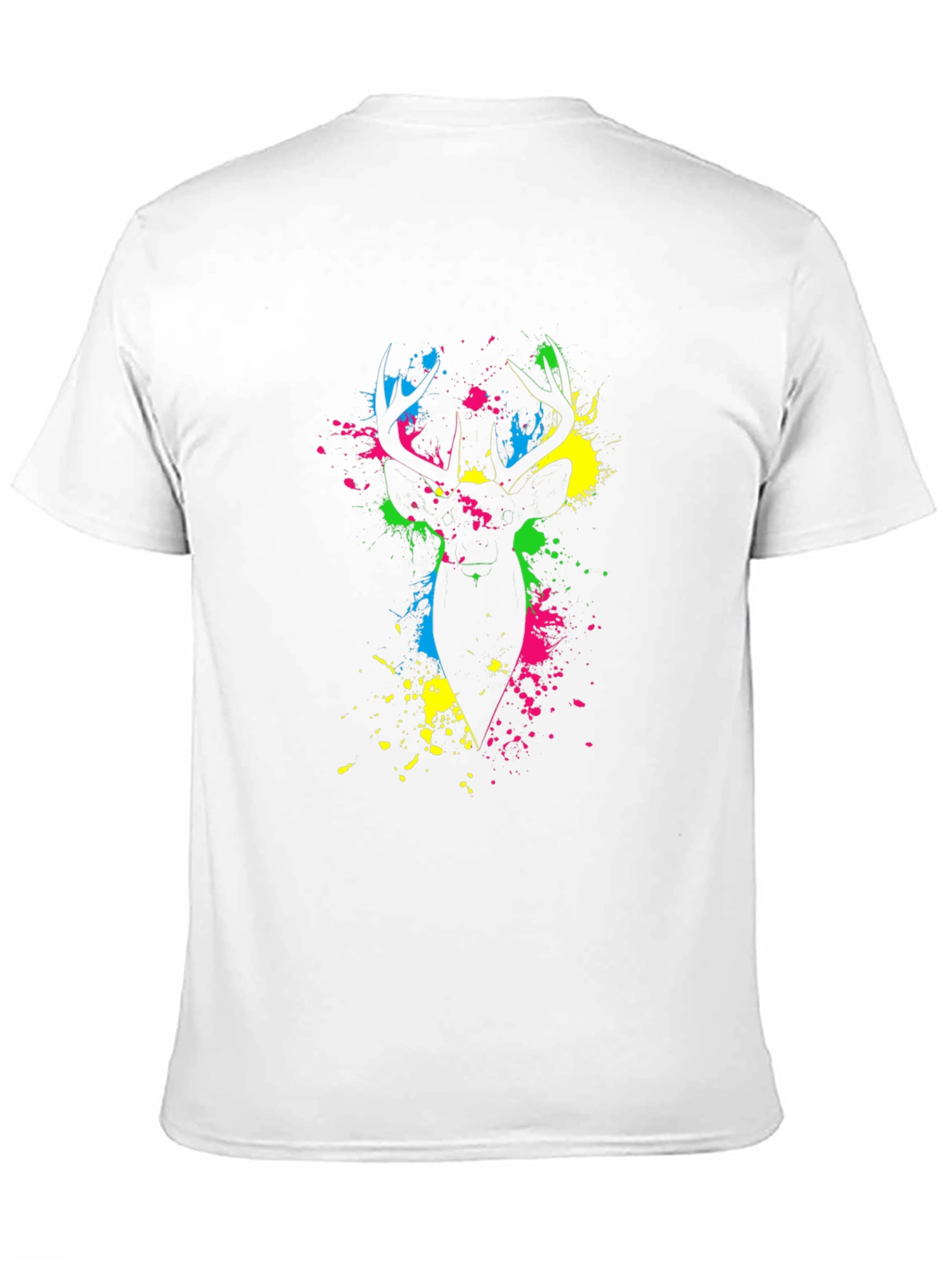 Vibrant Deer Splatter Print Black T-Shirt
