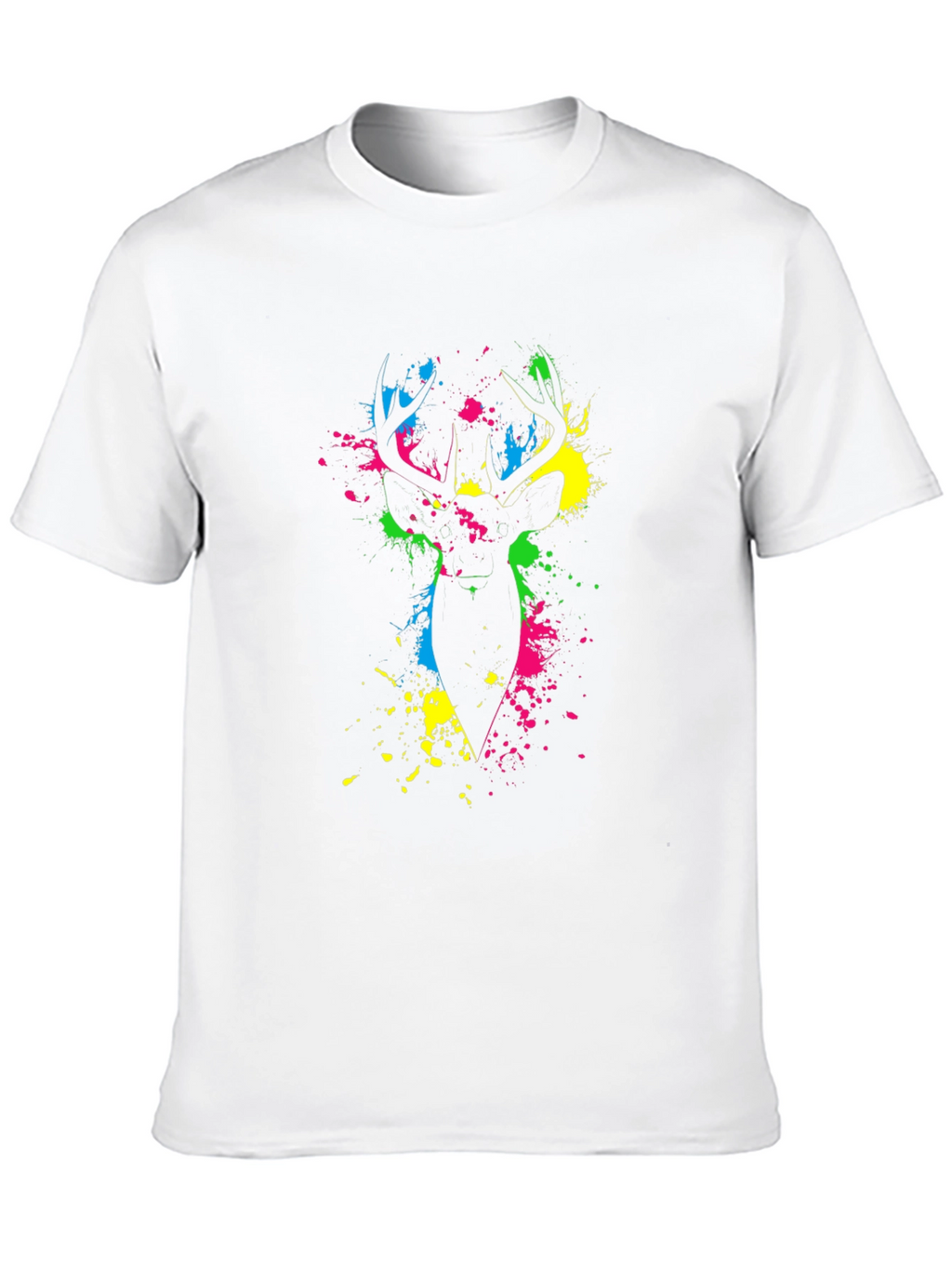Vibrant Deer Splatter Print Black T-Shirt