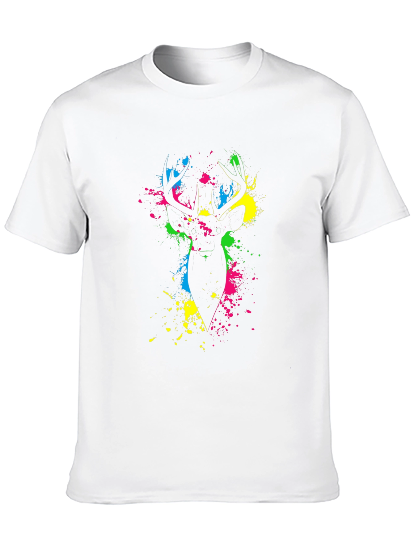 Vibrant Deer Splatter Print Black T-Shirt